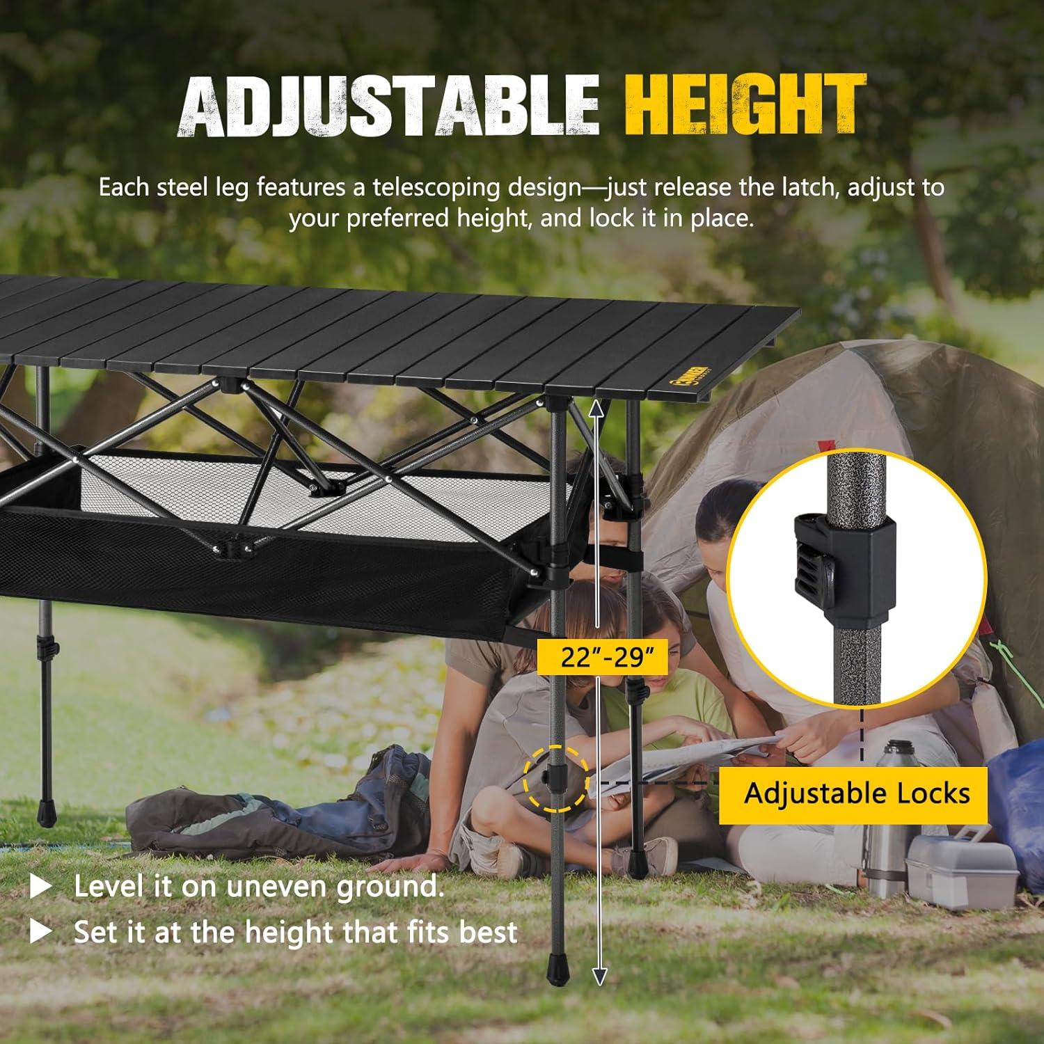 Mesa de Camping Plegable BUNKER INDUST 119 cm Aluminio Ajustable