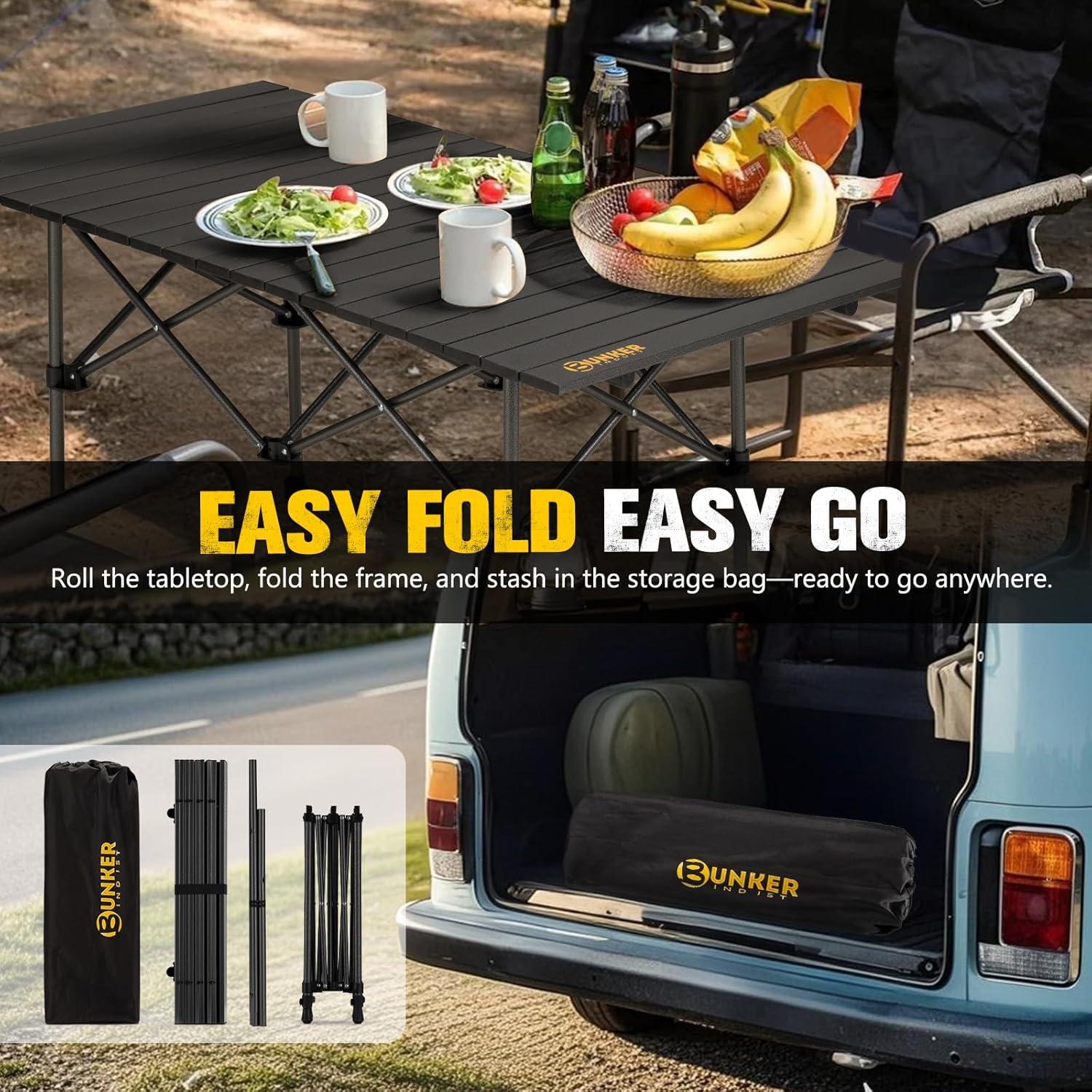 Mesa de Camping Plegable BUNKER INDUST 119 cm Aluminio Ajustable