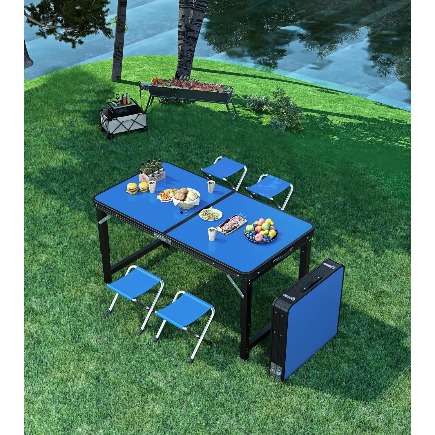 Mesa Plegable UNICOO 1.2m con 4 Sillas Ajustable Azul