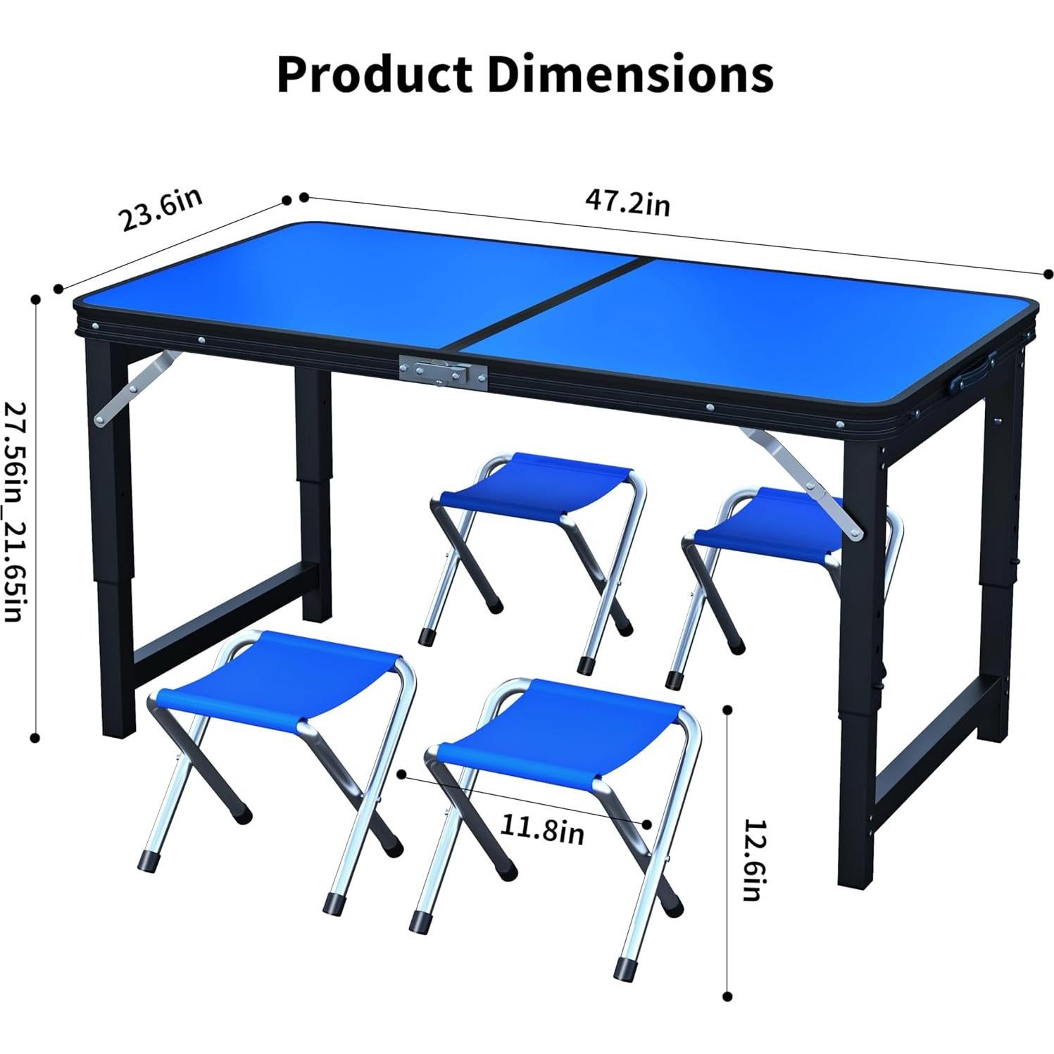 Mesa Plegable UNICOO 1.2m con 4 Sillas Ajustable Azul