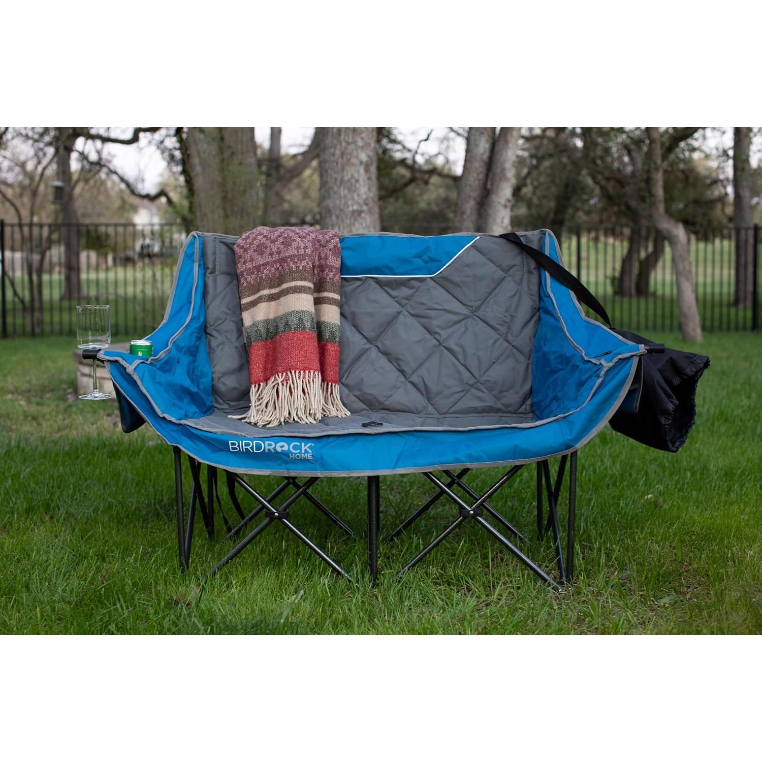 Silla de Camping Doble BIRDROCK HOME - Azul y Gris, 295 kg