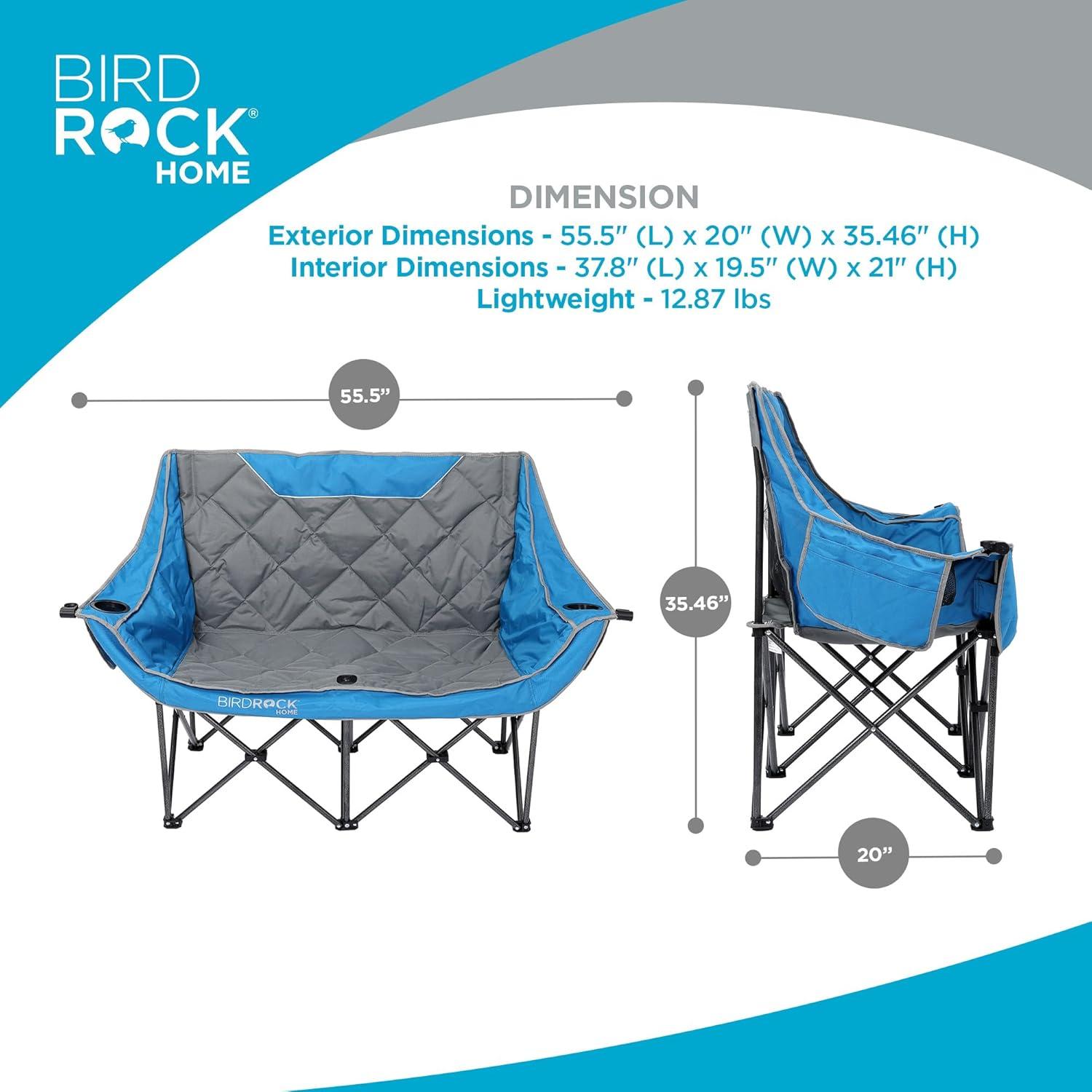 Silla de Camping Doble BIRDROCK HOME - Azul y Gris, 295 kg