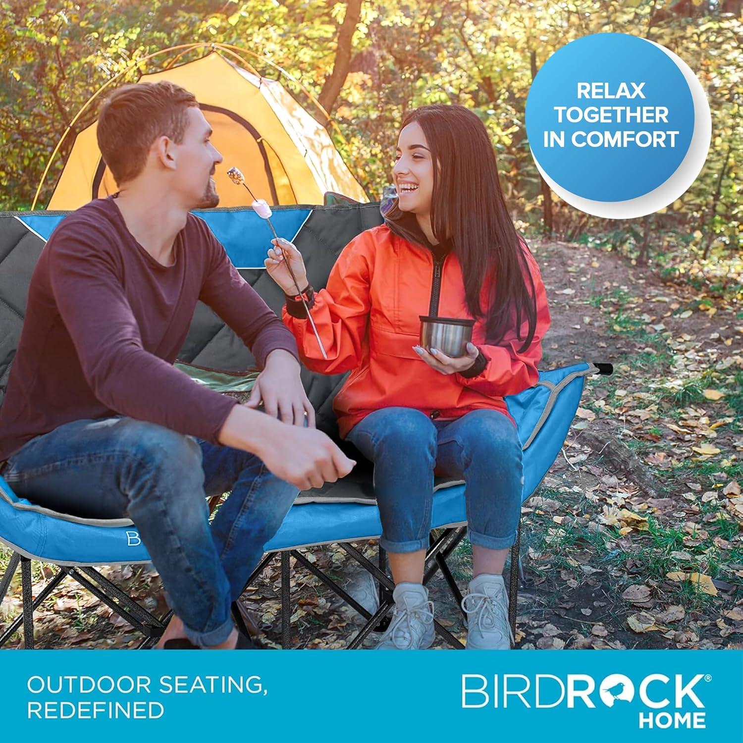 Silla de Camping Doble BIRDROCK HOME - Azul y Gris, 295 kg