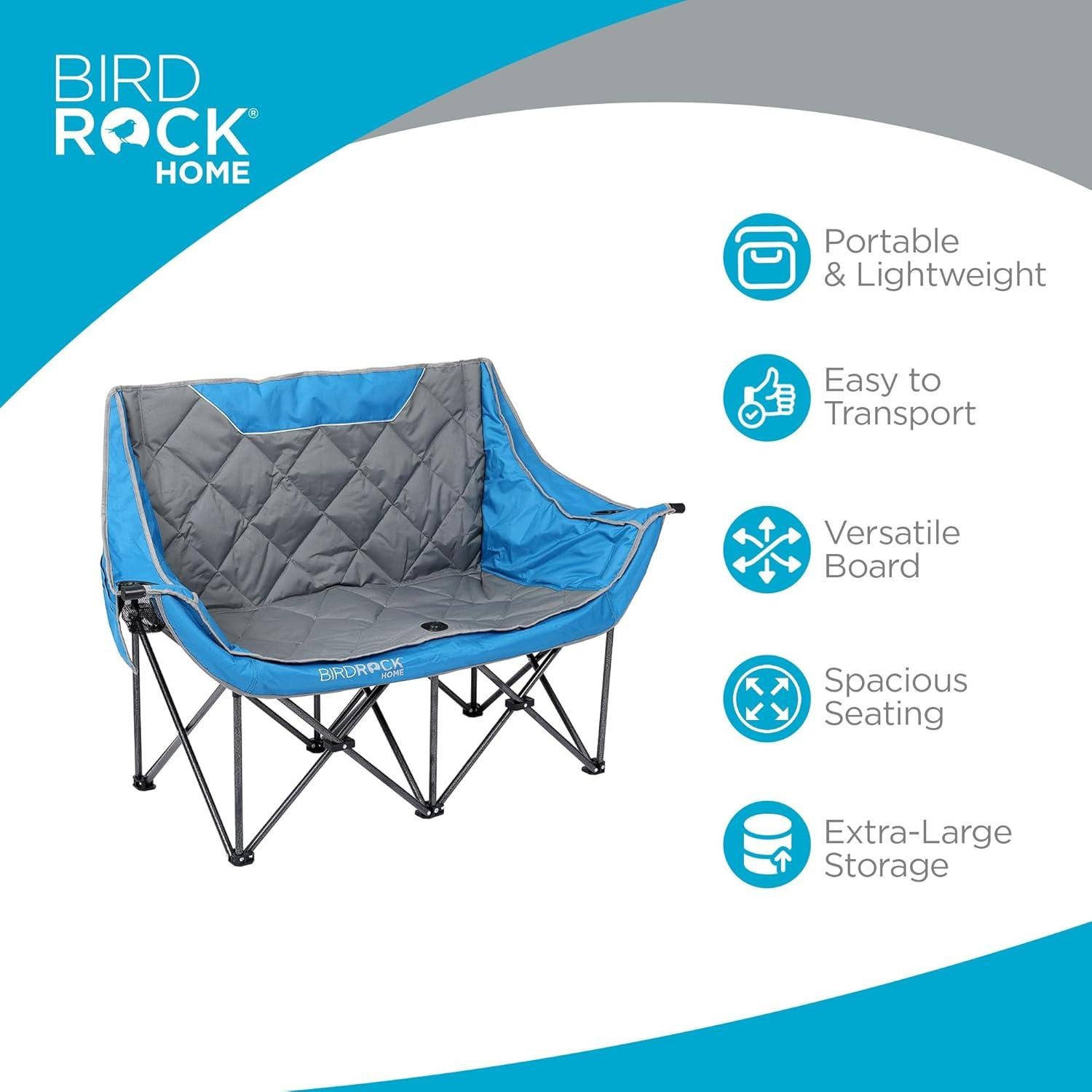 Silla de Camping Doble BIRDROCK HOME - Azul y Gris, 295 kg
