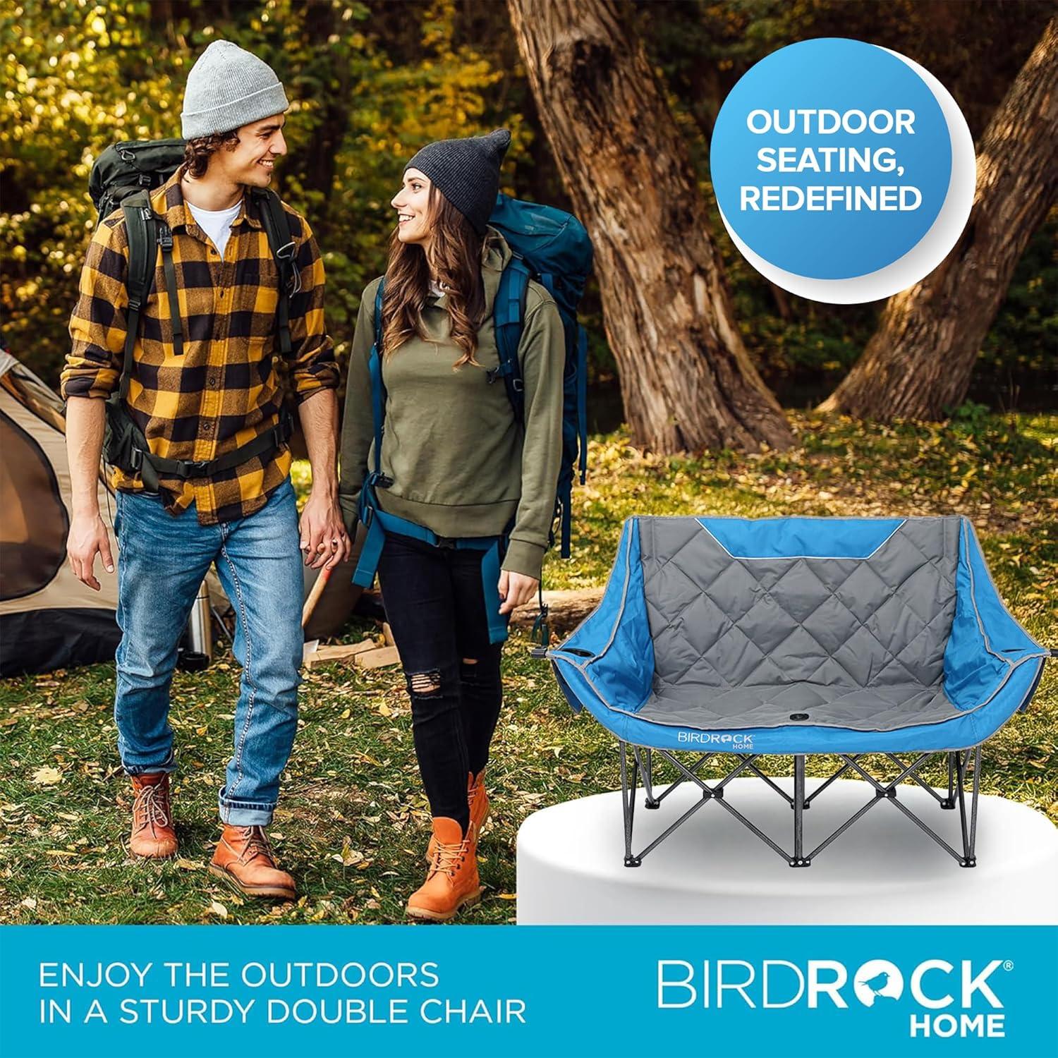 Silla de Camping Doble BIRDROCK HOME - Azul y Gris, 295 kg