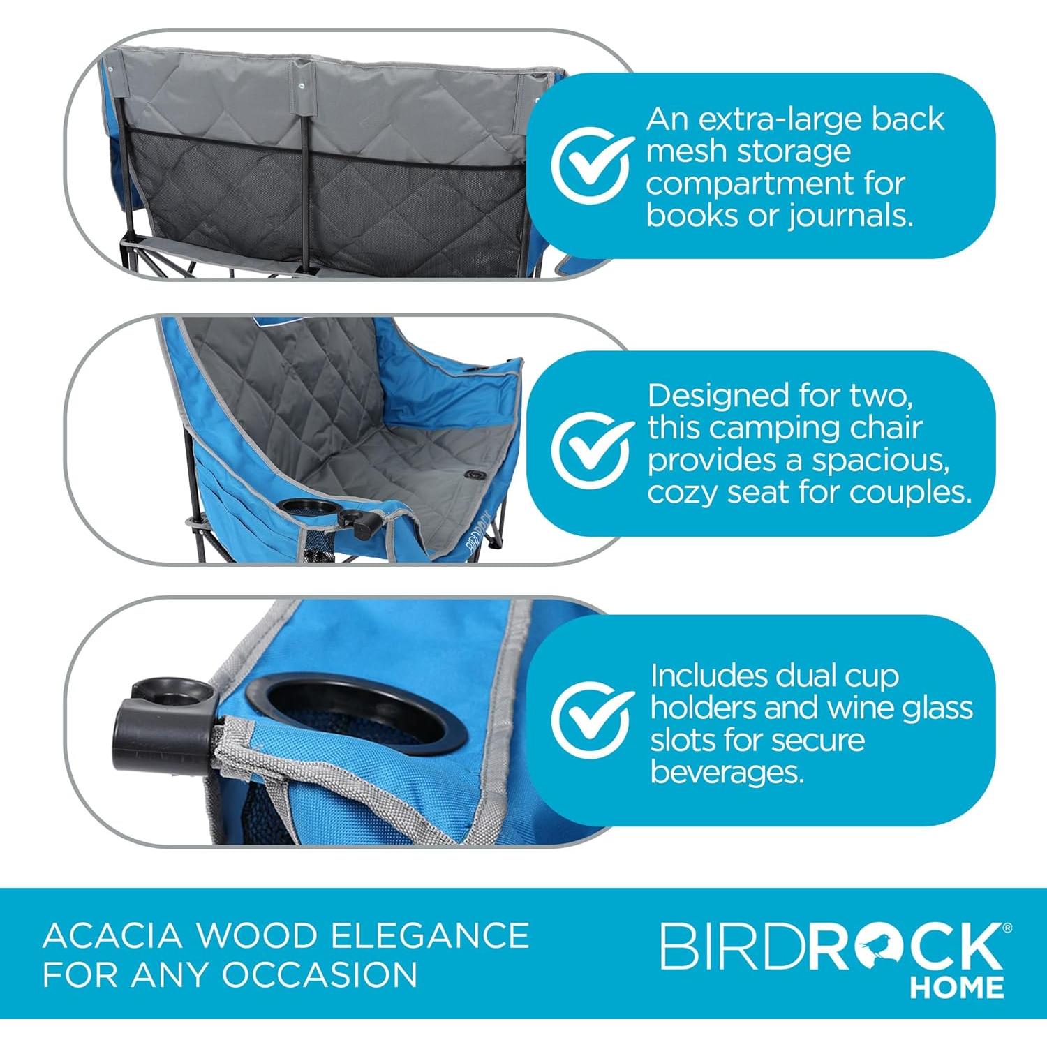 Silla de Camping Doble BIRDROCK HOME - Azul y Gris, 295 kg
