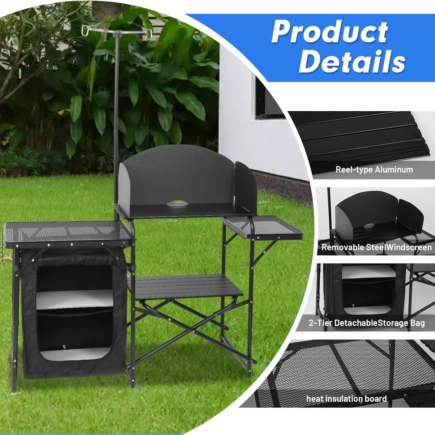 Estación de Cocina Camping CDEN con Soporte de Luz y Paravientos