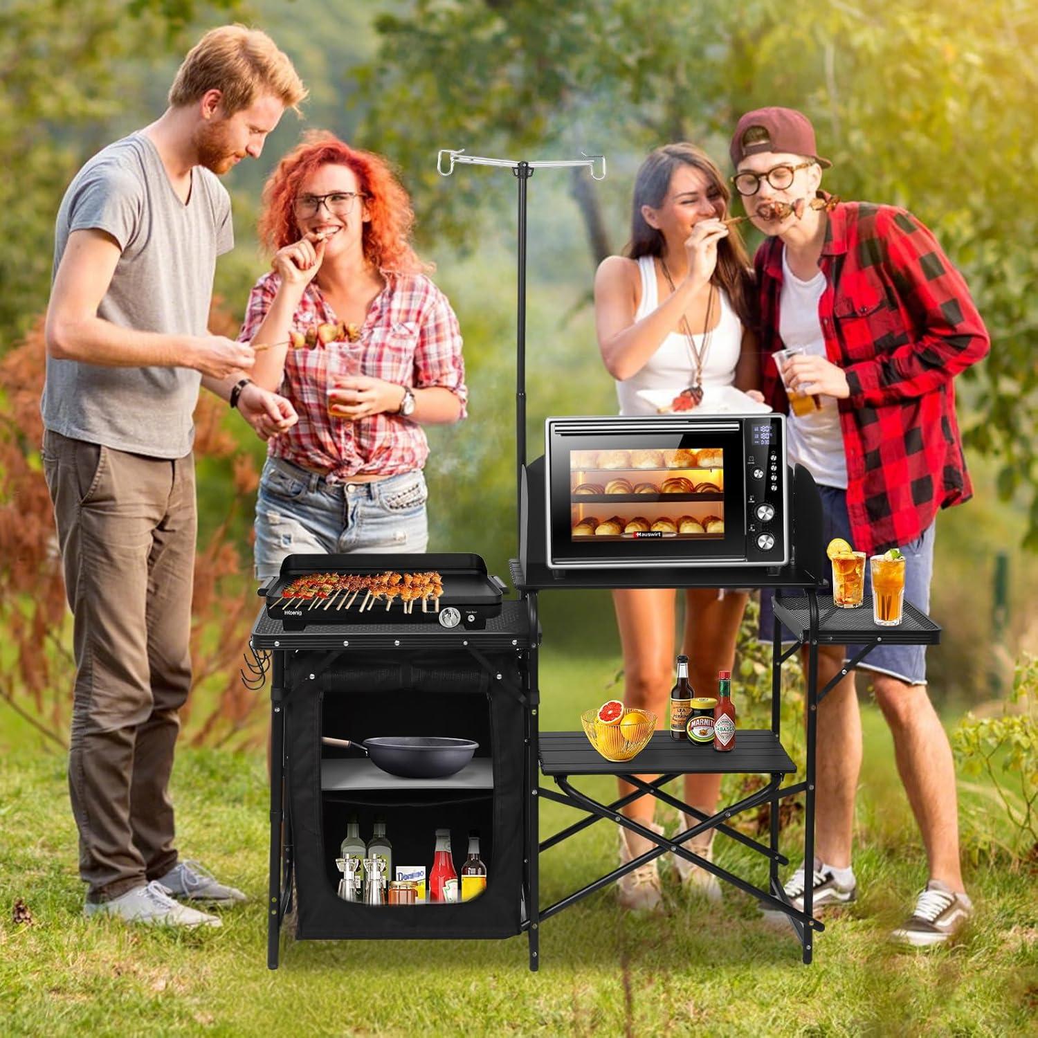 Estación de Cocina Camping CDEN con Soporte de Luz y Paravientos