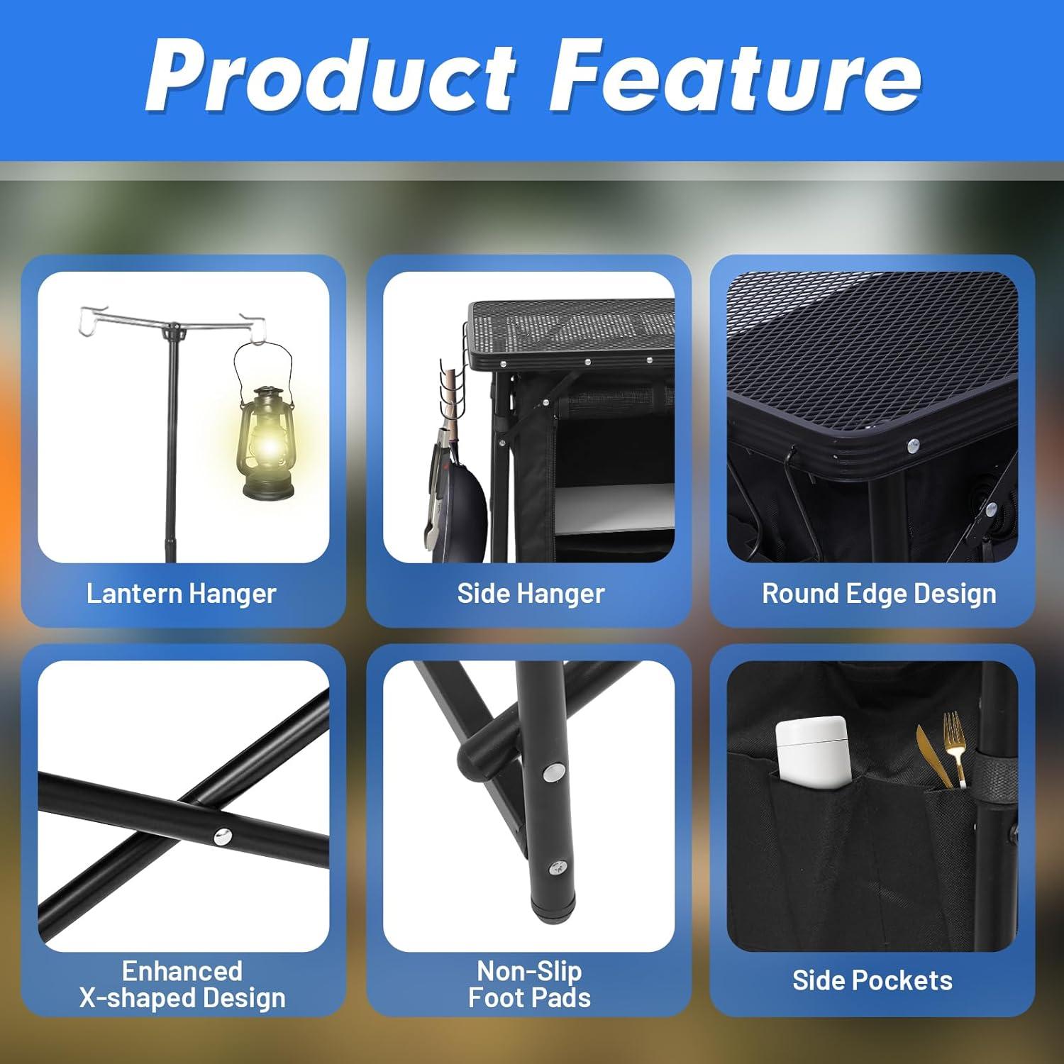 Estación de Cocina Camping CDEN con Soporte de Luz y Paravientos