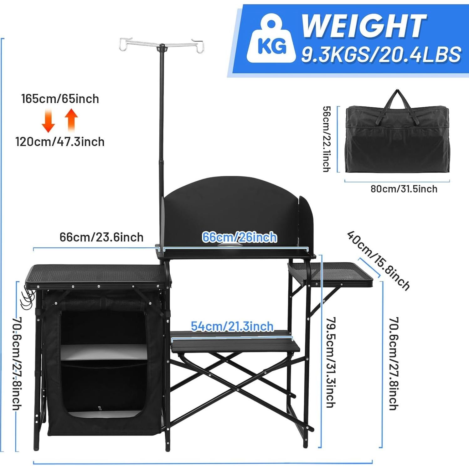 Estación de Cocina Camping CDEN con Soporte de Luz y Paravientos