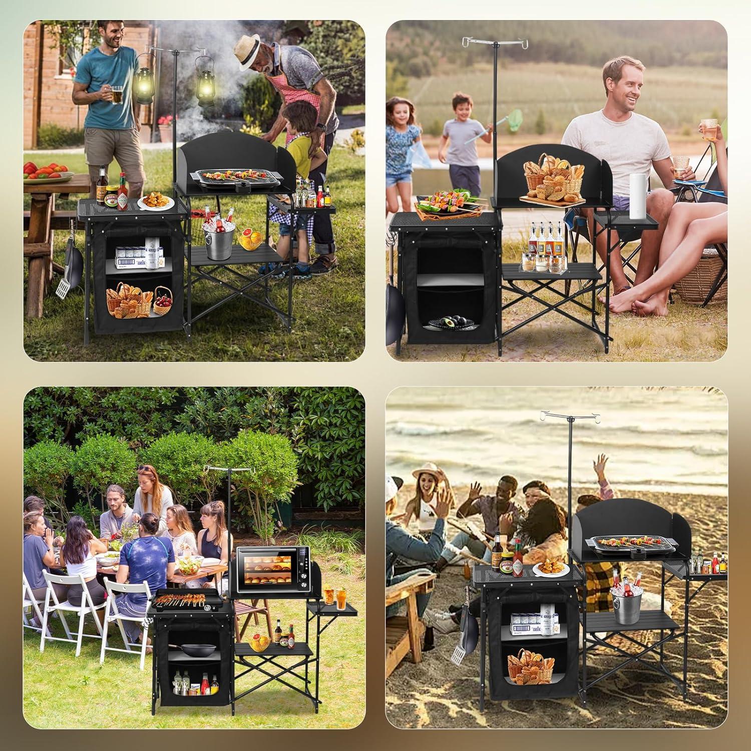 Estación de Cocina Camping CDEN con Soporte de Luz y Paravientos