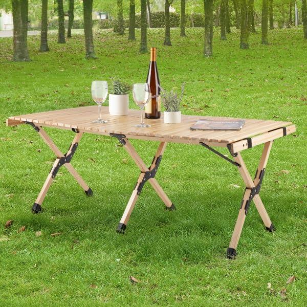 Mesa de Camping Plegable Wakeman 1.2m Madera Natural Portátil
