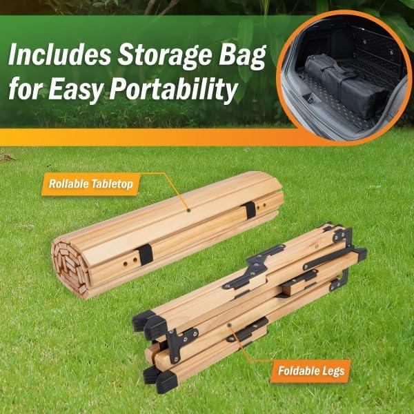 Mesa de Camping Plegable Wakeman 1.2m Madera Natural Portátil