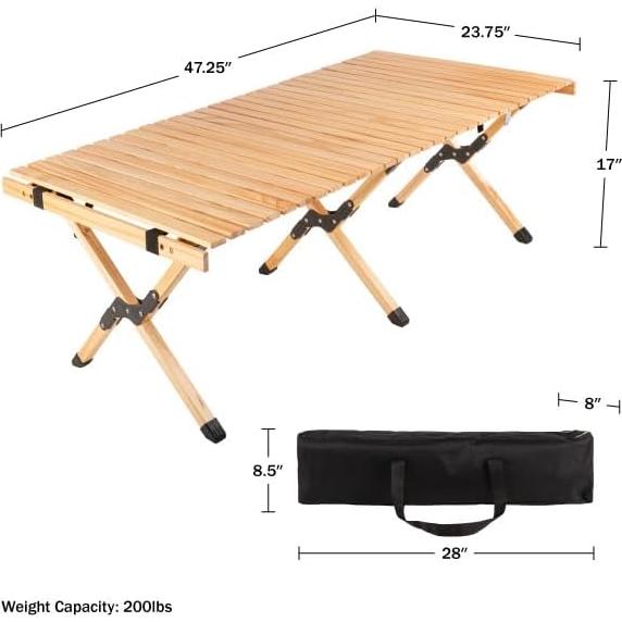 Mesa de Camping Plegable Wakeman 1.2m Madera Natural Portátil