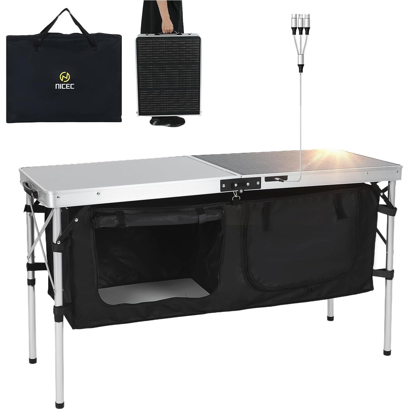 Mesa de Camping Nice C con Paneles Solares y 3 Organizadores