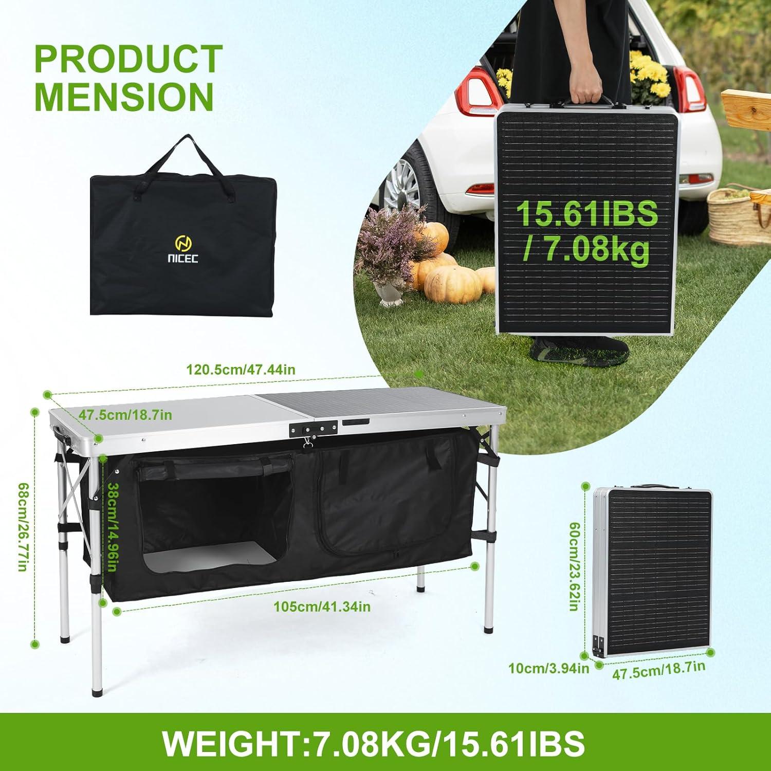 Mesa de Camping Nice C con Paneles Solares y 3 Organizadores