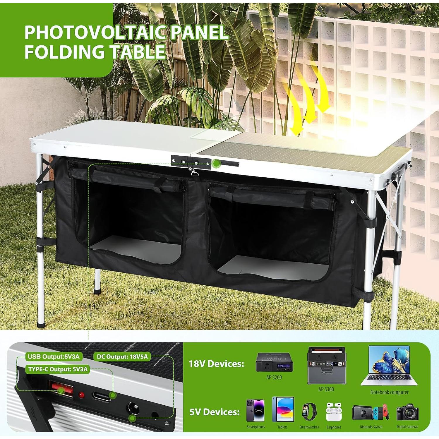 Mesa de Camping Nice C con Paneles Solares y 3 Organizadores