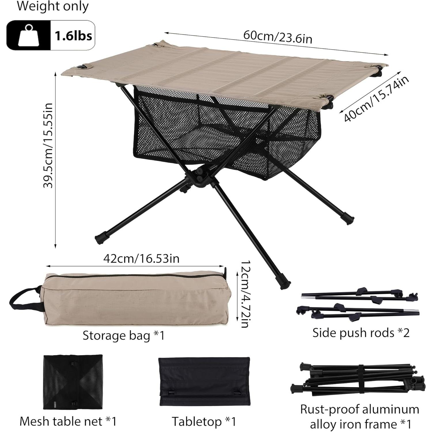 Mesa de Camping Plegable Drtenvd 60x40 cm Caqui con Almacenamiento