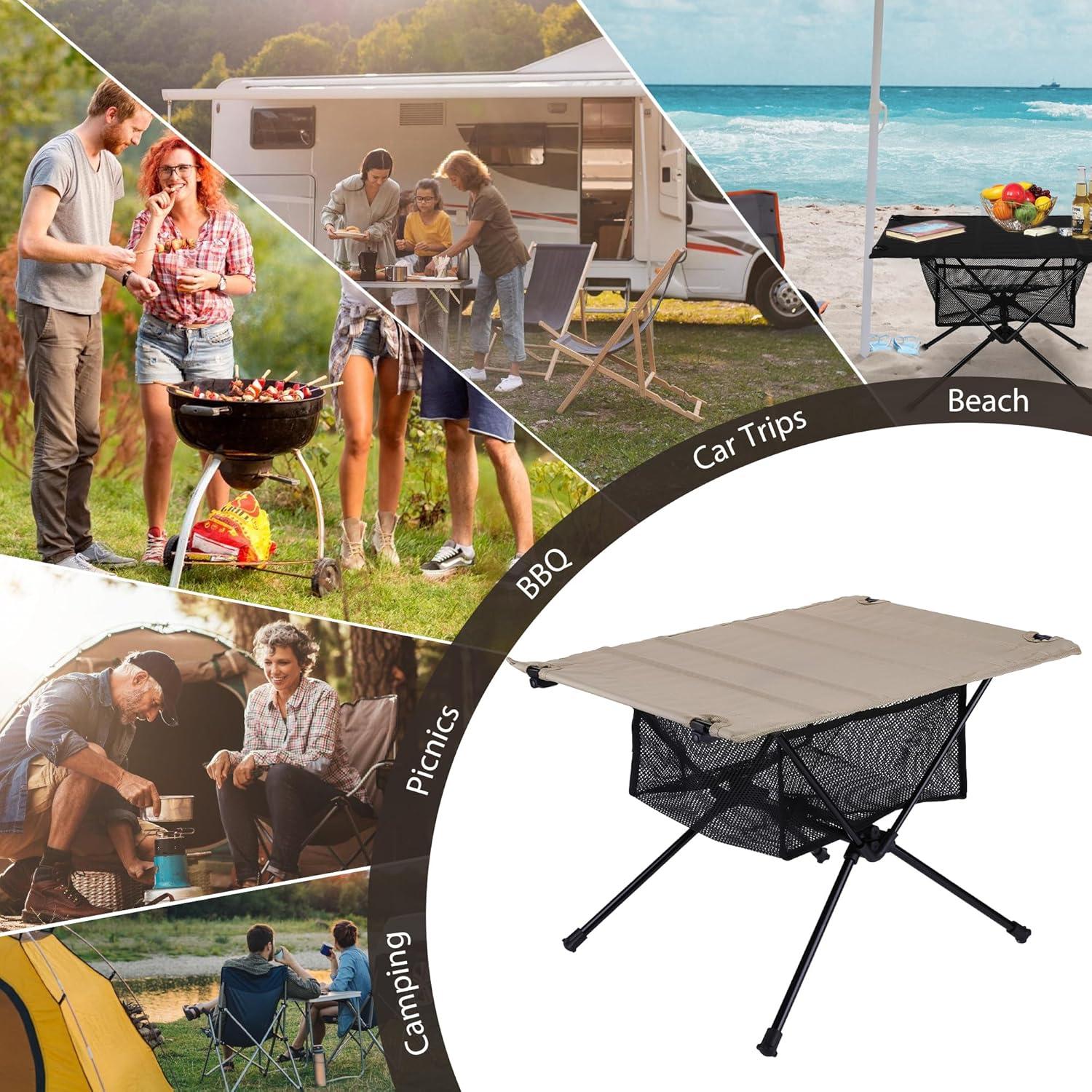 Mesa de Camping Plegable Drtenvd 60x40 cm Caqui con Almacenamiento