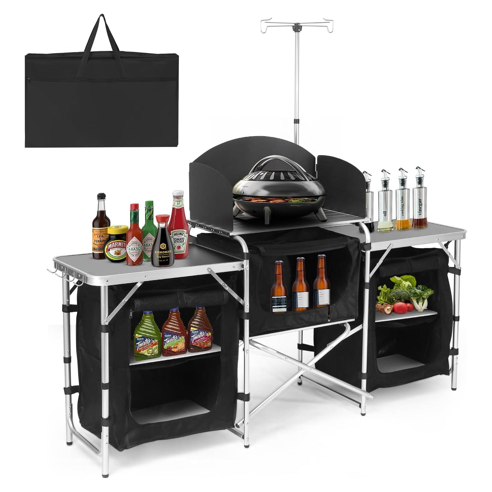 Mesa de Cocina Plegable Pnbfhn con 3 Armarios y Pantalla Viento