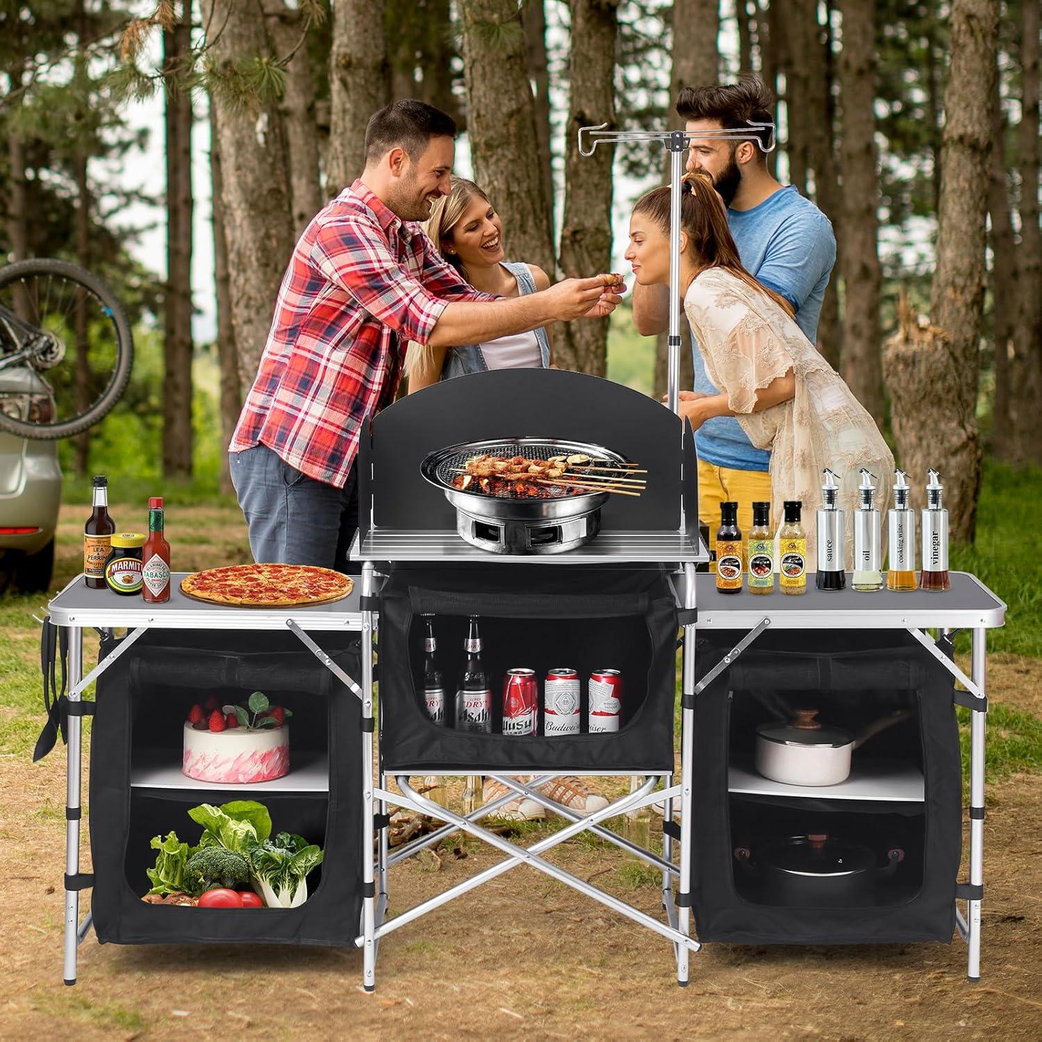 Mesa de Cocina Plegable Pnbfhn con 3 Armarios y Pantalla Viento