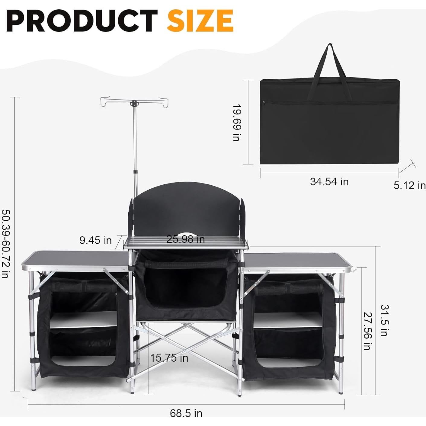 Mesa de Cocina Plegable Pnbfhn con 3 Armarios y Pantalla Viento