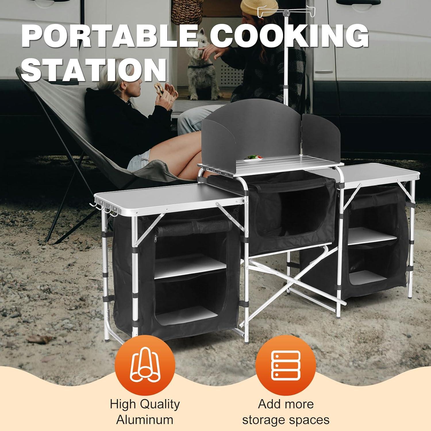 Mesa de Cocina Plegable Pnbfhn con 3 Armarios y Pantalla Viento