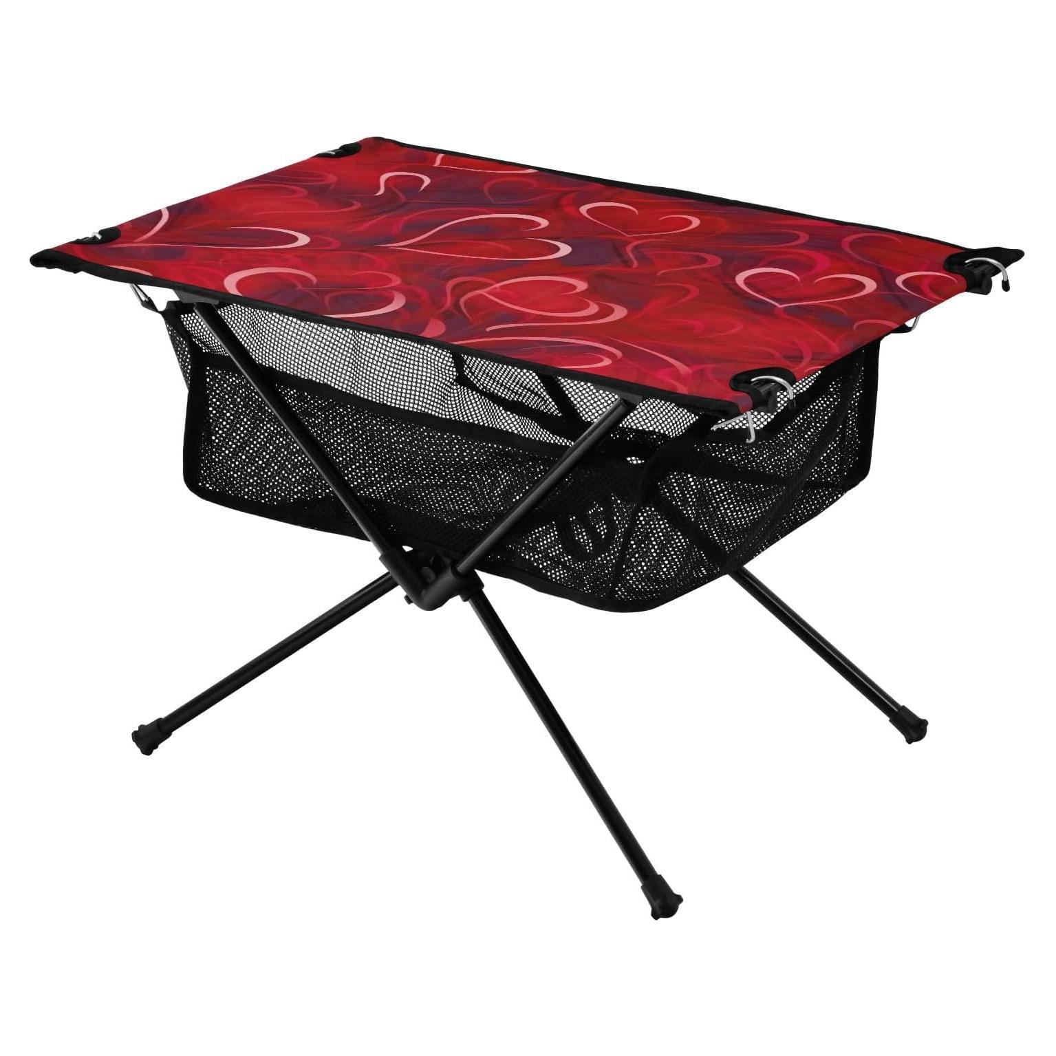 Mesa Plegable Camping SDMKA Roja Corazón 60x40x38cm Portátil