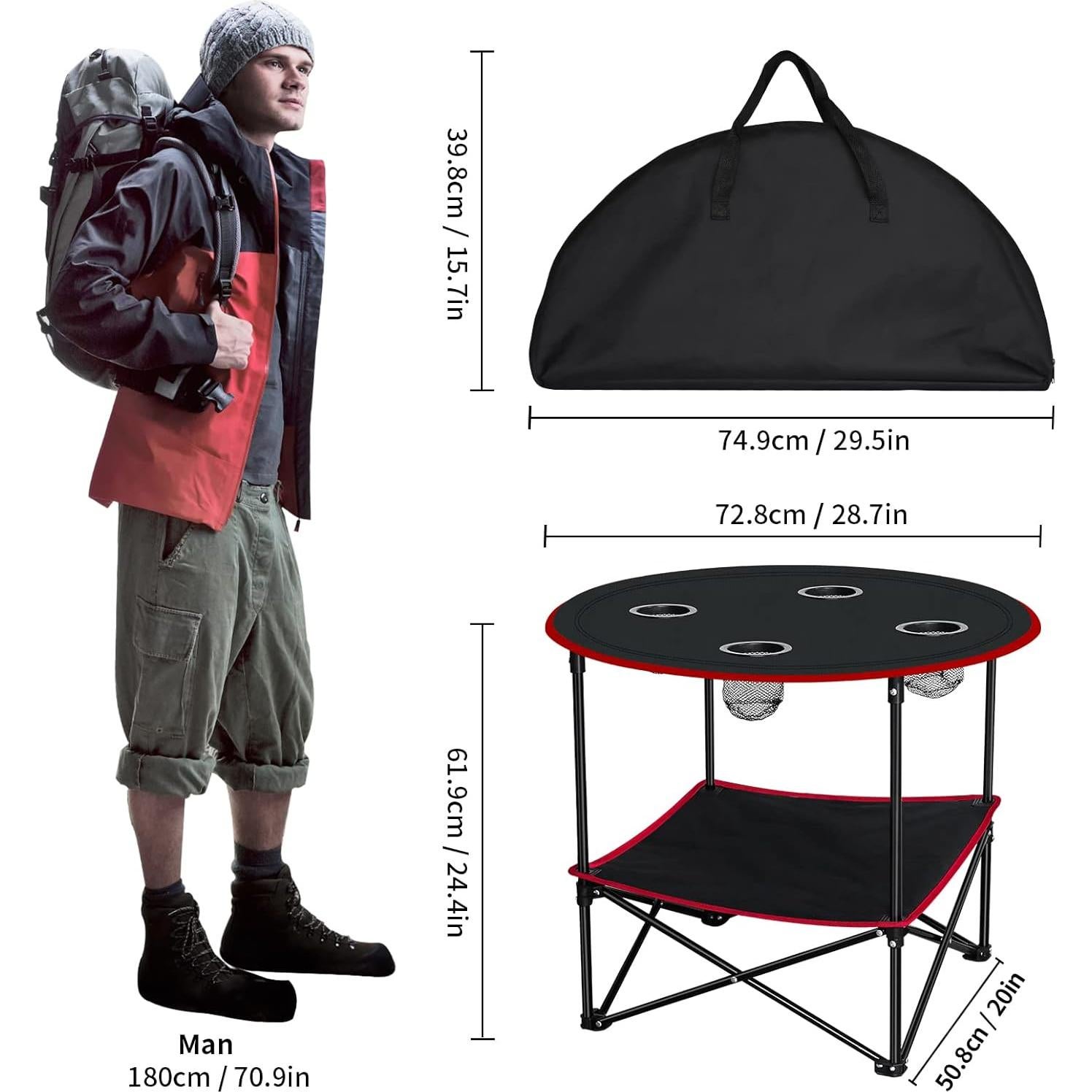 Mesa Plegable de Camping FURFIMU 72.8x61.9cm Roja