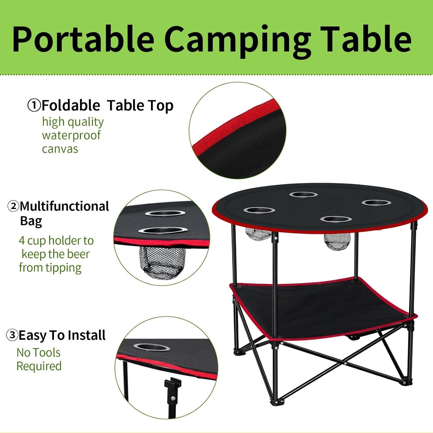 Mesa Plegable de Camping FURFIMU 72.8x61.9cm Roja