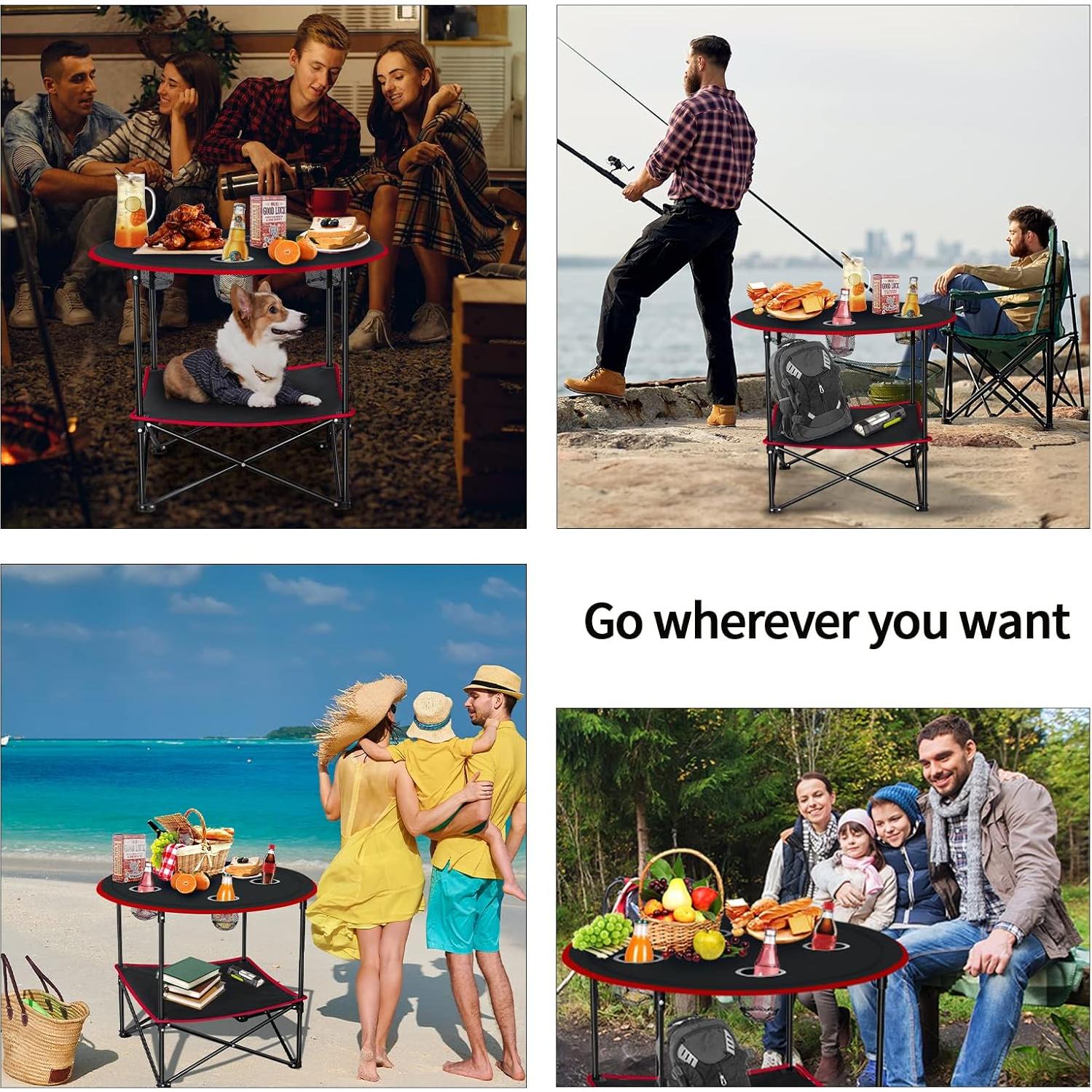 Mesa Plegable de Camping FURFIMU 72.8x61.9cm Roja