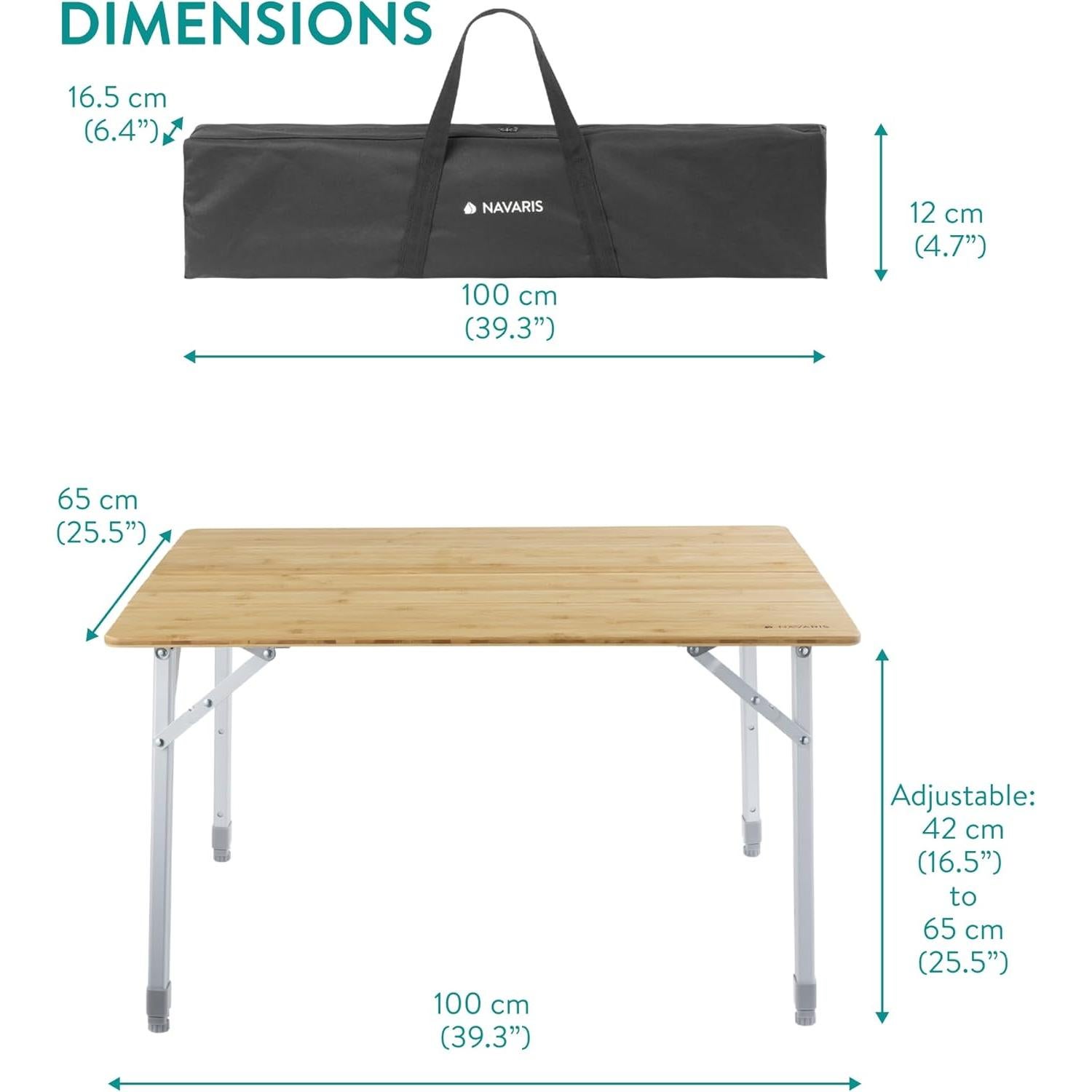 Mesa de Camping Plegable Navaris de Bambú 80x65 cm