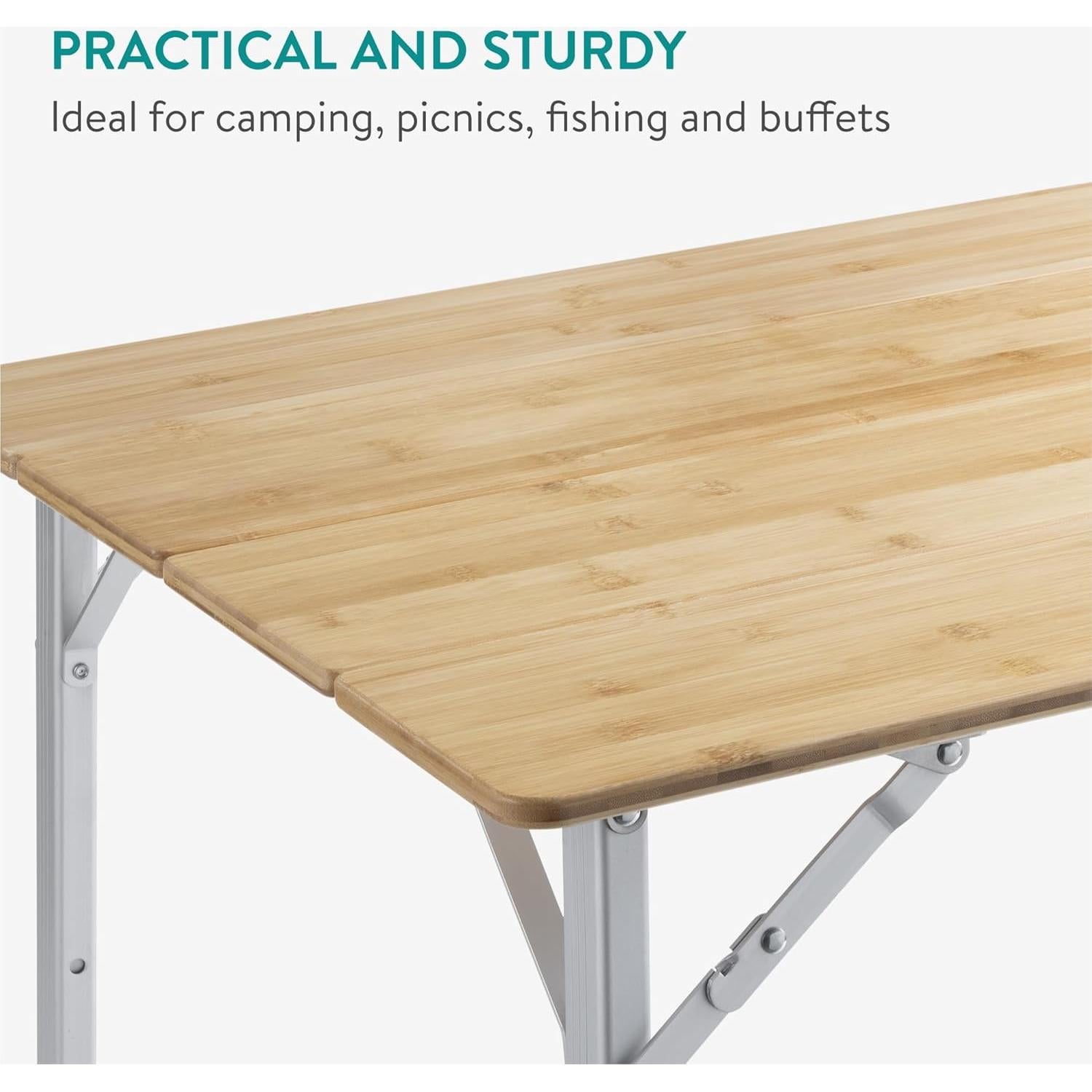 Mesa de Camping Plegable Navaris de Bambú 80x65 cm