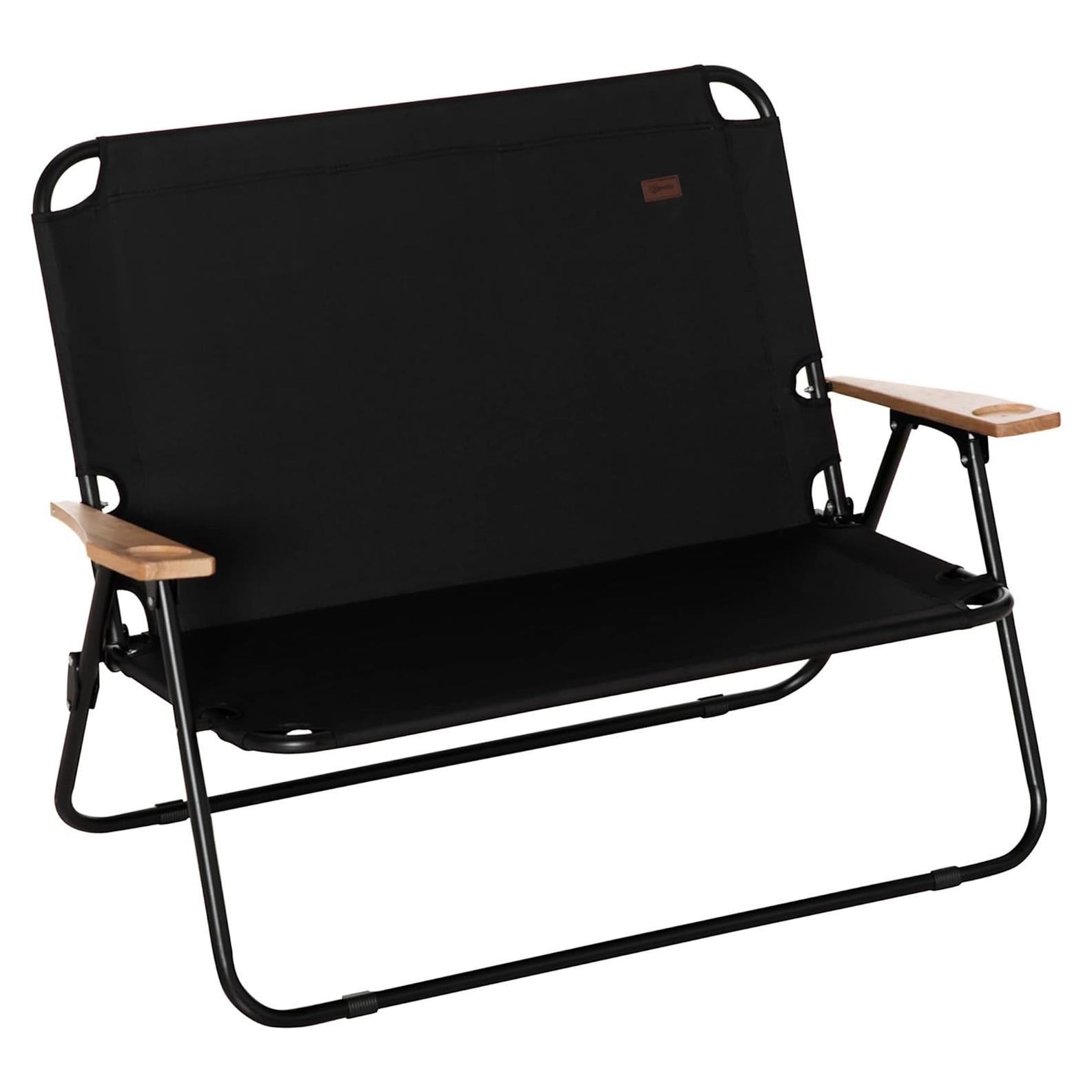 Silla de Camping Plegable Doble Outsunny, Loveseat Negro para 2 Adultos