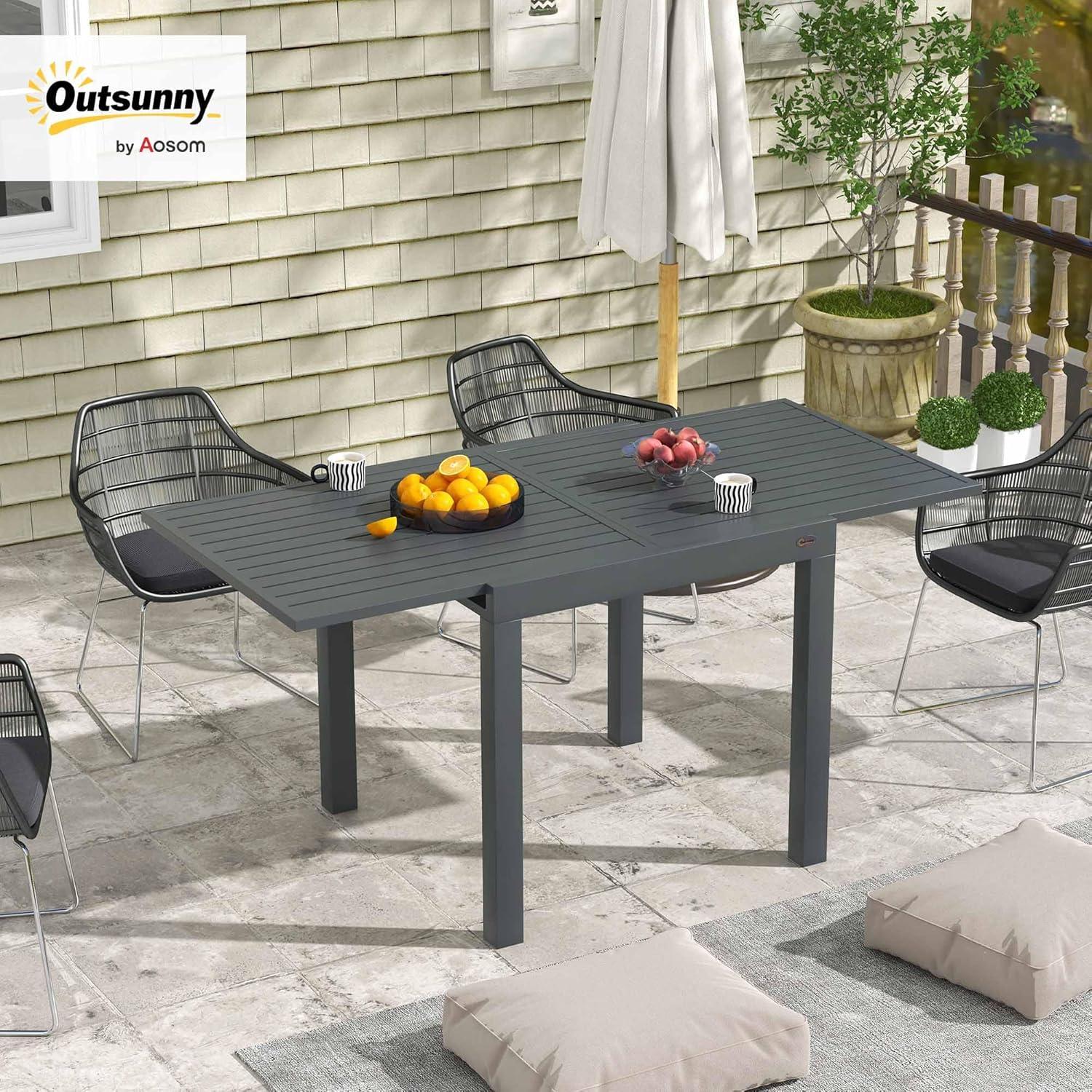 Mesa de Comedor Expandible Outsunny para Patio Gris 4-6 Personas