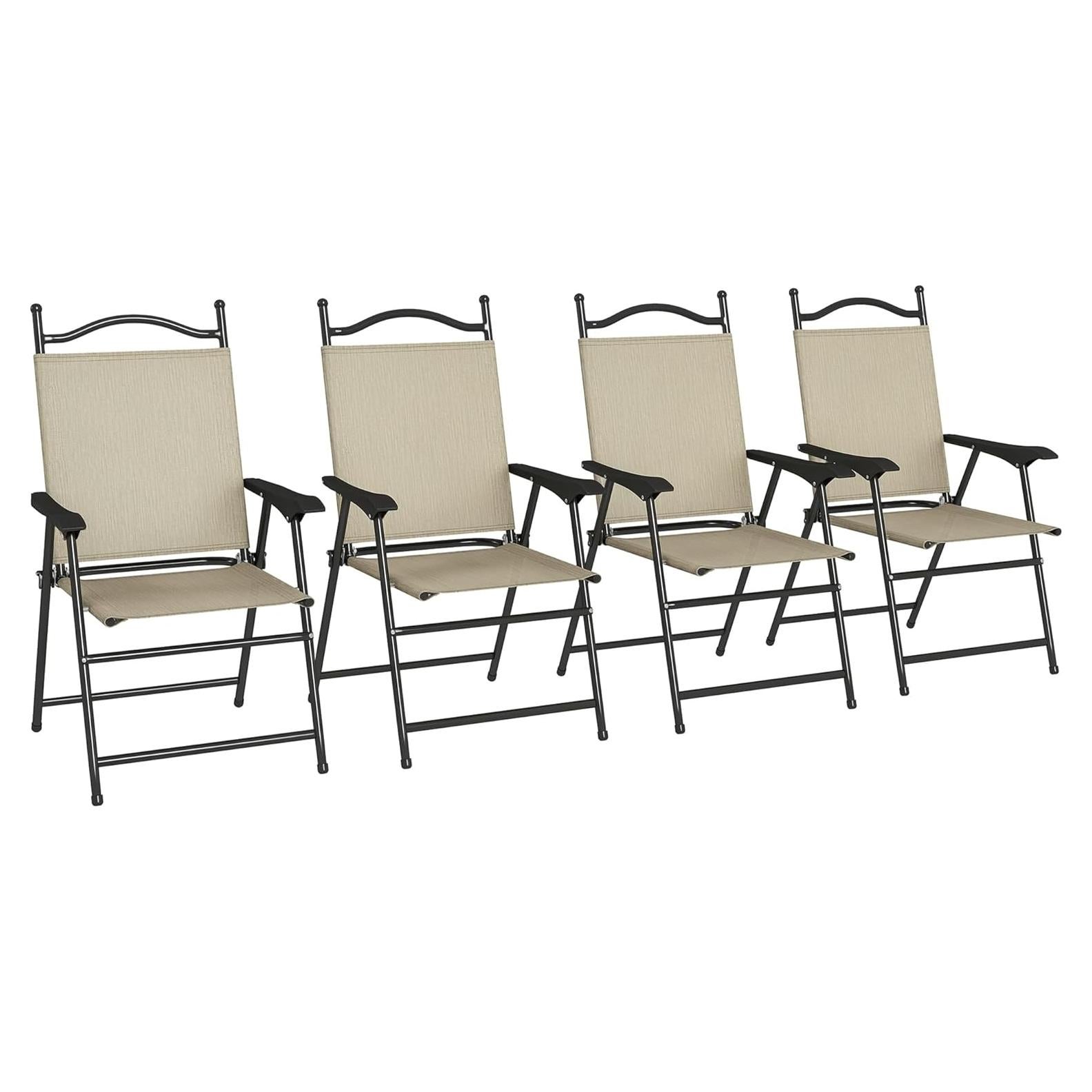 Juego de 4 Sillas Plegables Outsunny para Jardín Beige
