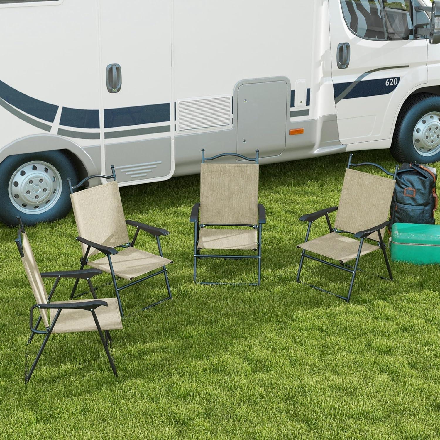 Juego de 4 Sillas Plegables Outsunny para Jardín Beige