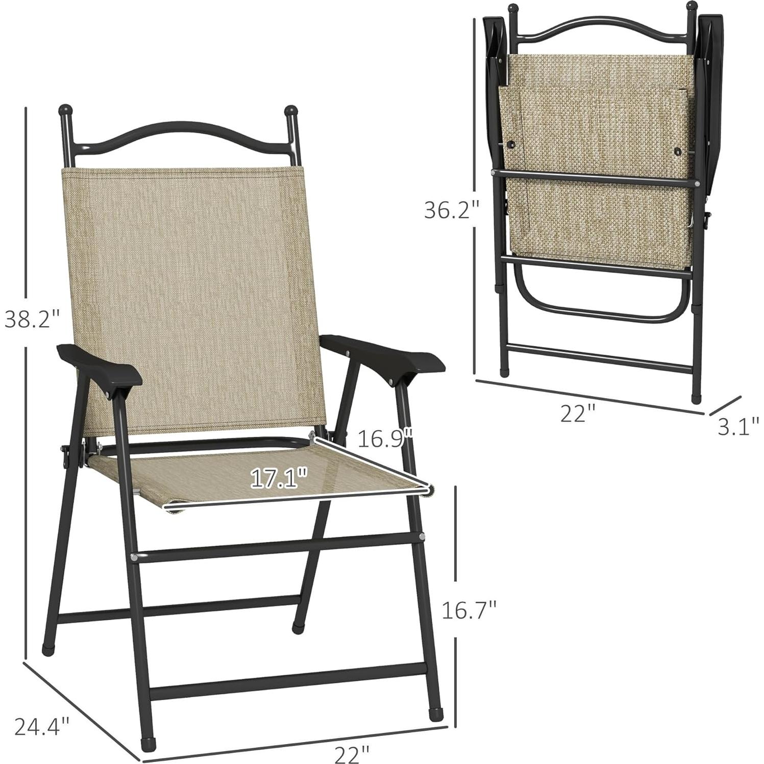 Juego de 4 Sillas Plegables Outsunny para Jardín Beige