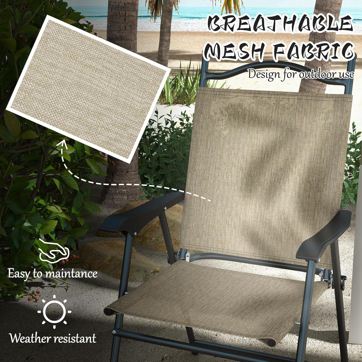 Juego de 4 Sillas Plegables Outsunny para Jardín Beige