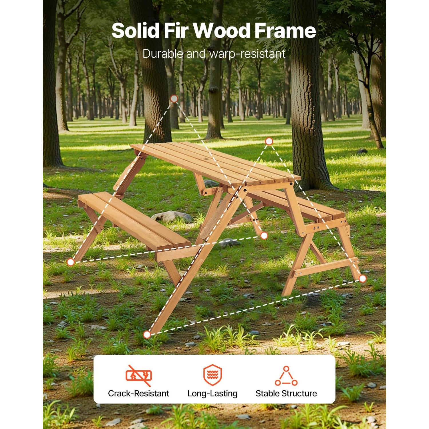 Mesa de Picnic 2-en-1 VEVOR de Madera para Exterior con Paraguas