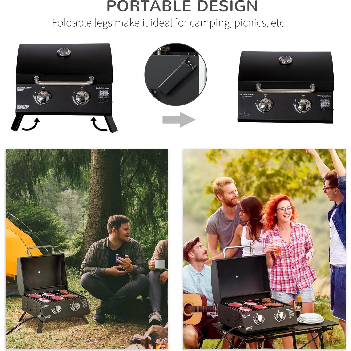 Parrilla de Gas Propano Outsunny 2 Quemadores Portátil Negra
