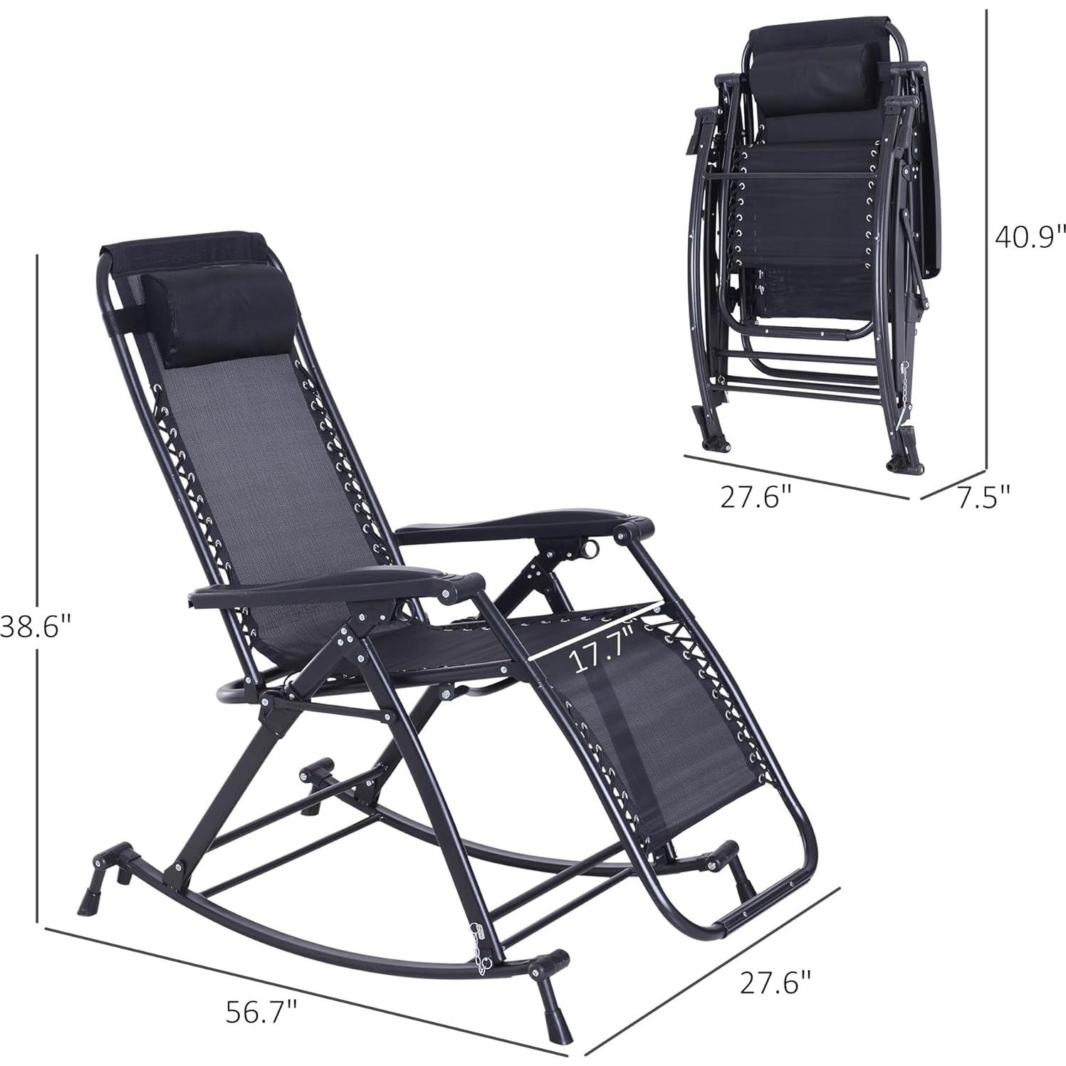 Silla Mecedora Reclinable Plegable Outsunny - Gravedad Cero, Negro