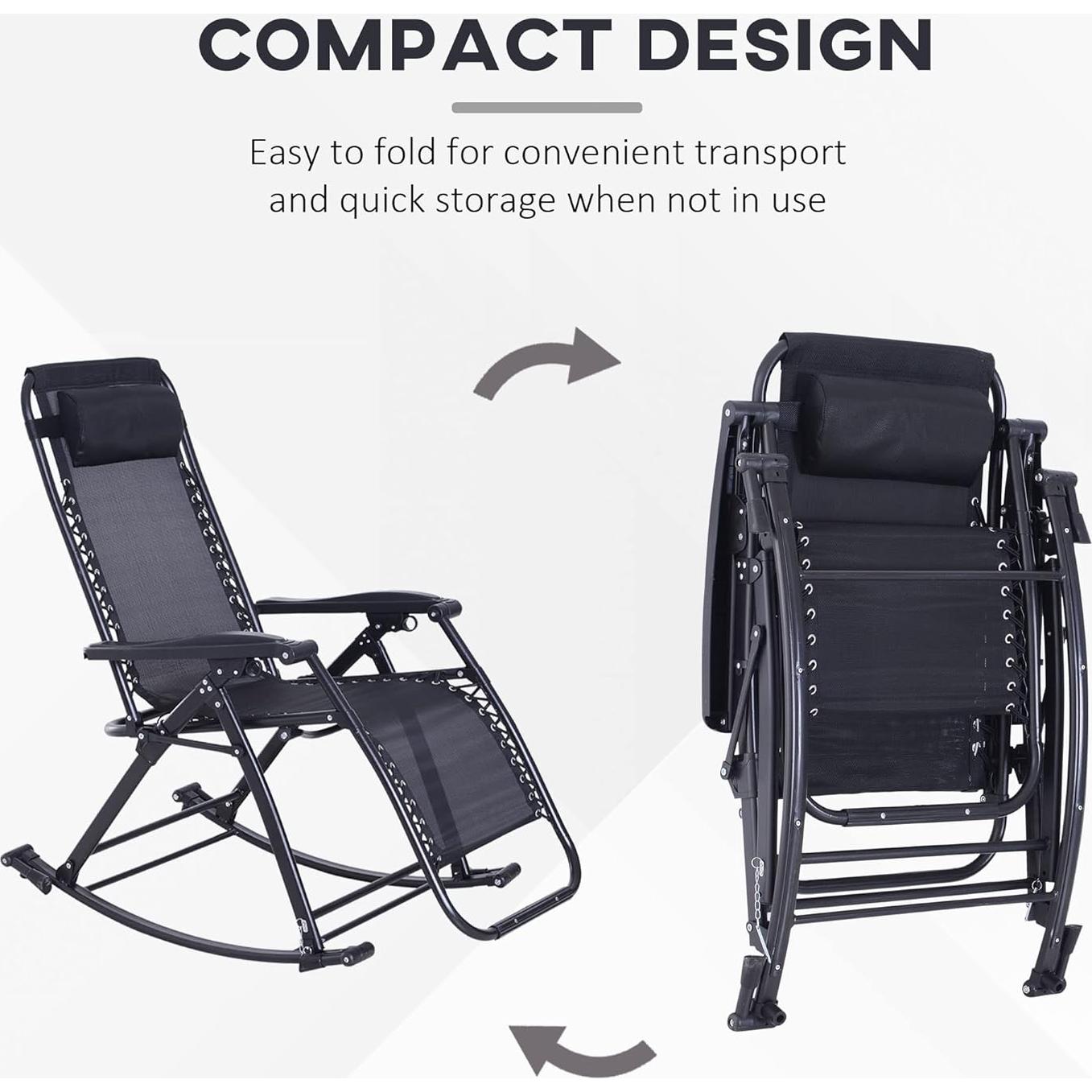 Silla Mecedora Reclinable Plegable Outsunny - Gravedad Cero, Negro