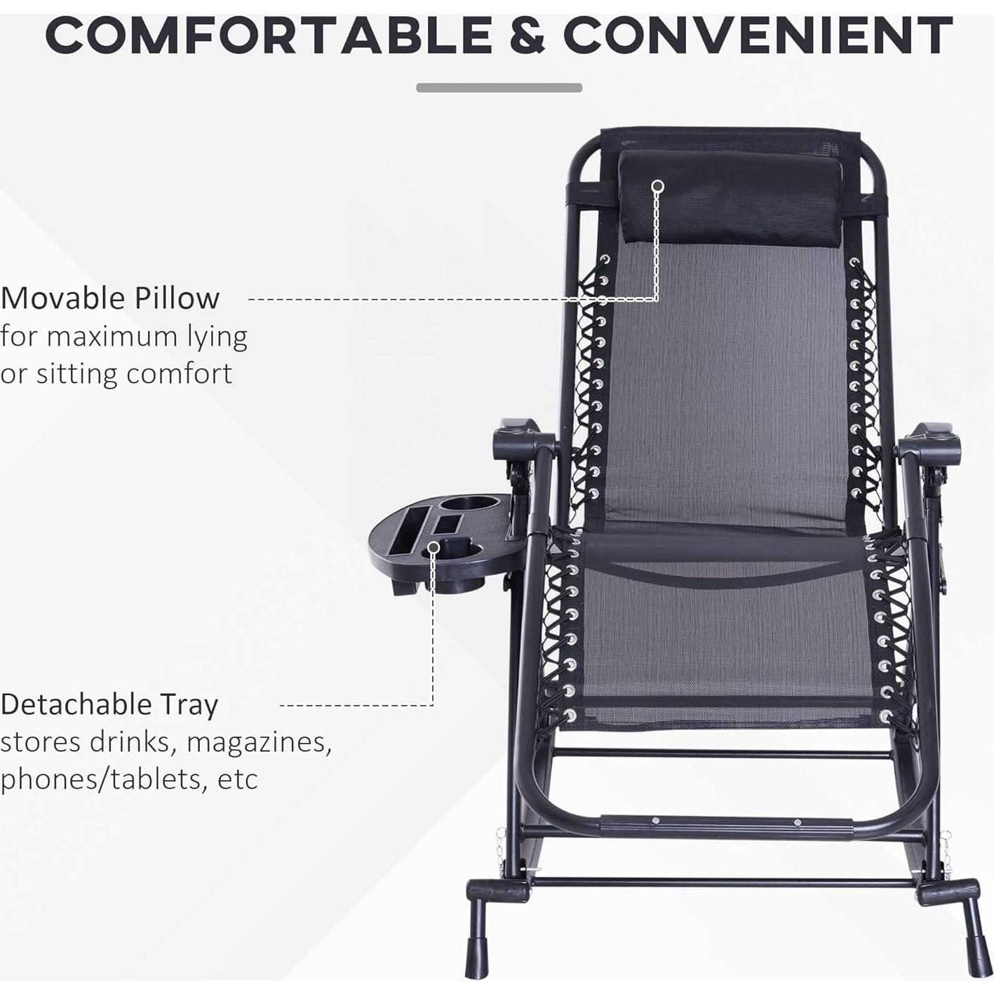 Silla Mecedora Reclinable Plegable Outsunny - Gravedad Cero, Negro