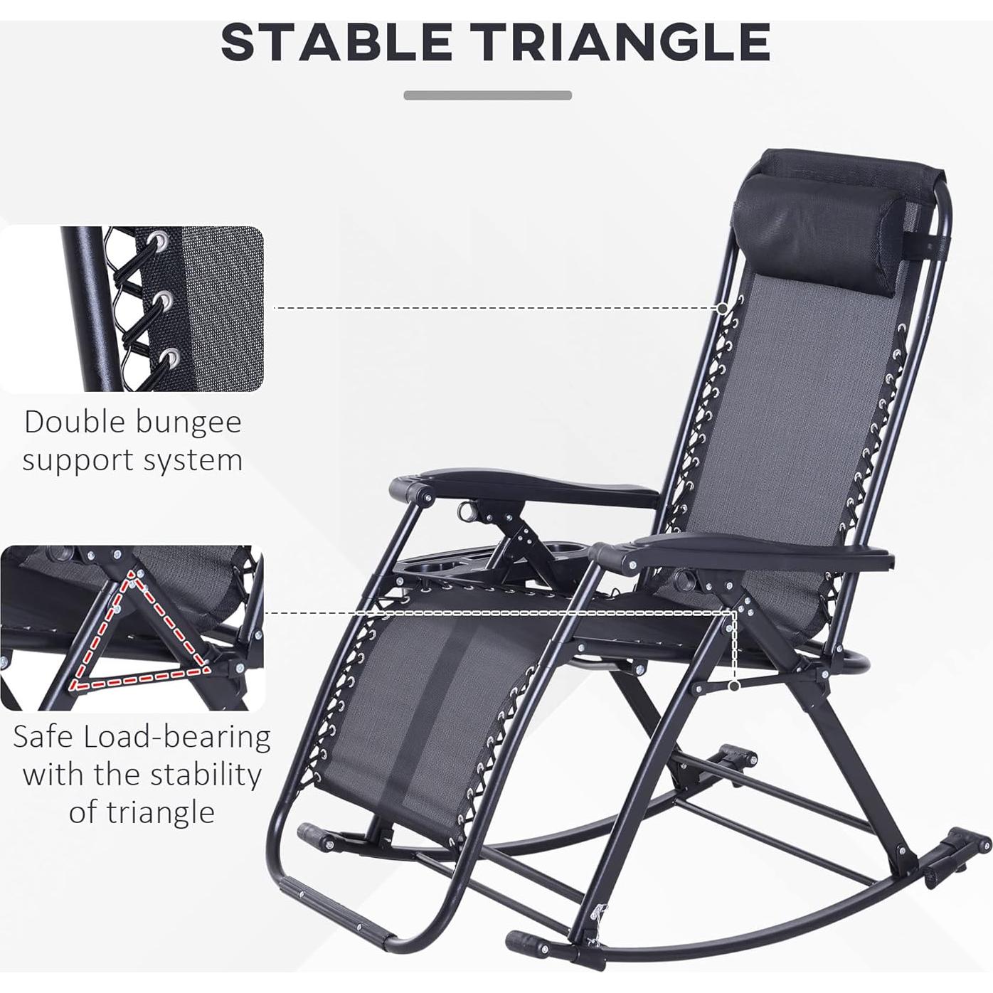 Silla Mecedora Reclinable Plegable Outsunny - Gravedad Cero, Negro