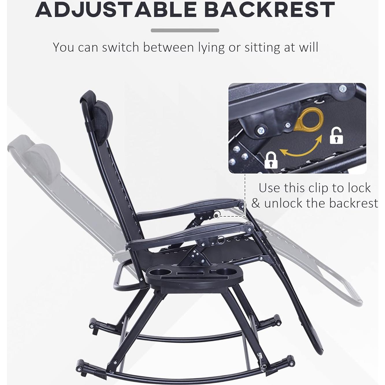 Silla Mecedora Reclinable Plegable Outsunny - Gravedad Cero, Negro