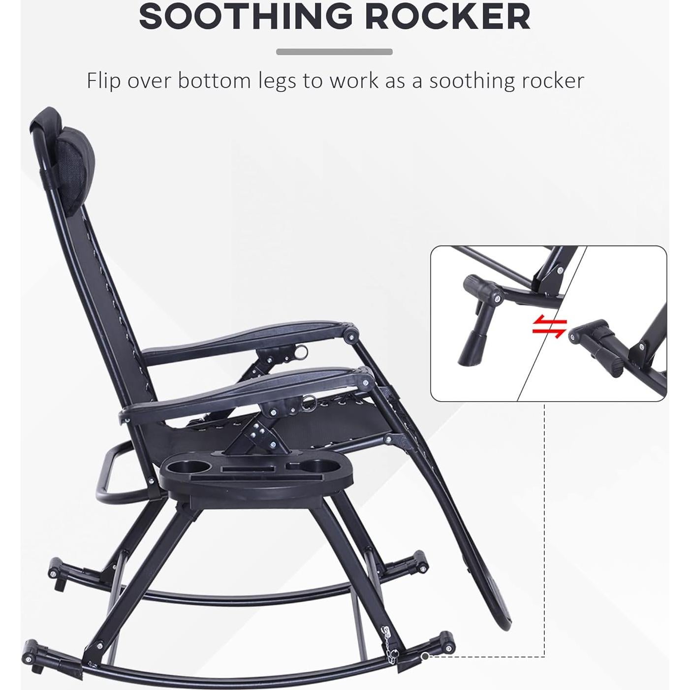 Silla Mecedora Reclinable Plegable Outsunny - Gravedad Cero, Negro