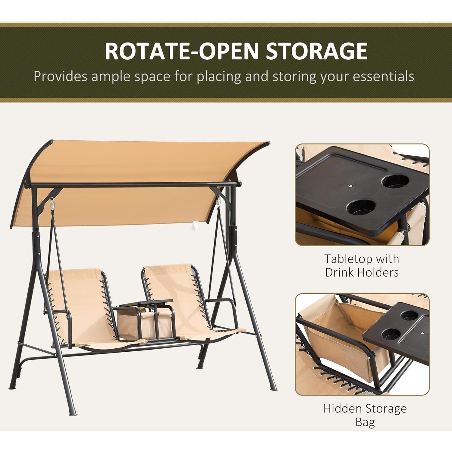 Columpio de Patio Outsunny para 2 Personas con Toldito Beige