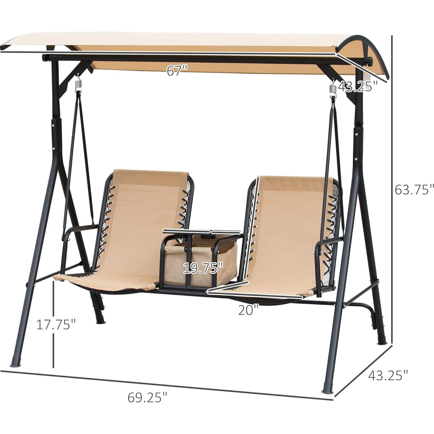 Columpio de Patio Outsunny para 2 Personas con Toldito Beige