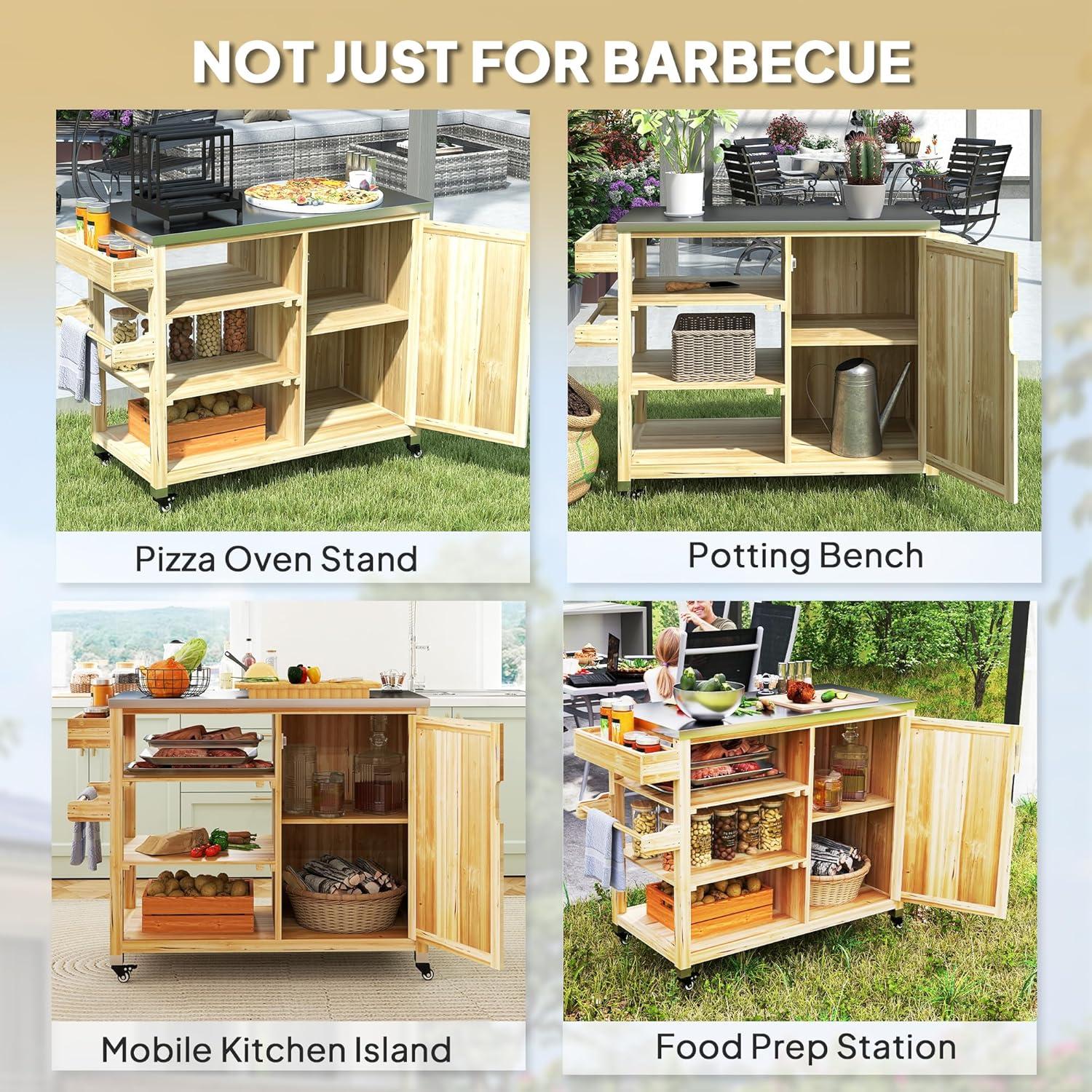 Carrito de Parrilla Outsunny Madera Natural con Acero Inoxidable